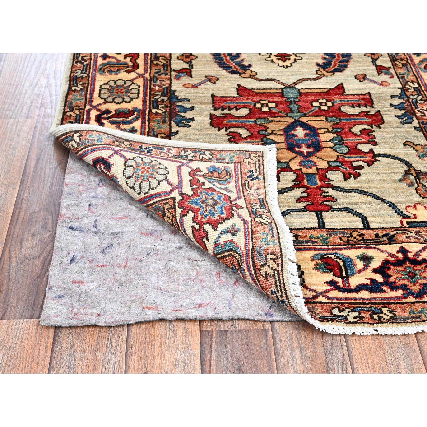 2'10"x15' Oyster Gray, Northwest Persian with Heriz Design, Aryana Collection, Vegetable Dyes, Soft Pile, High Mountain Wool, Hand Knotted, Densely Woven, XL Runner, Oriental Rug Sh1067