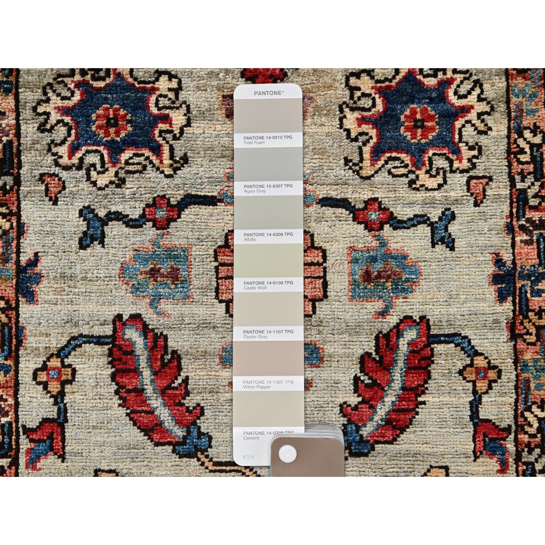 2'10"x15' Oyster Gray, Northwest Persian with Heriz Design, Aryana Collection, Vegetable Dyes, Soft Pile, High Mountain Wool, Hand Knotted, Densely Woven, XL Runner, Oriental Rug Sh1067