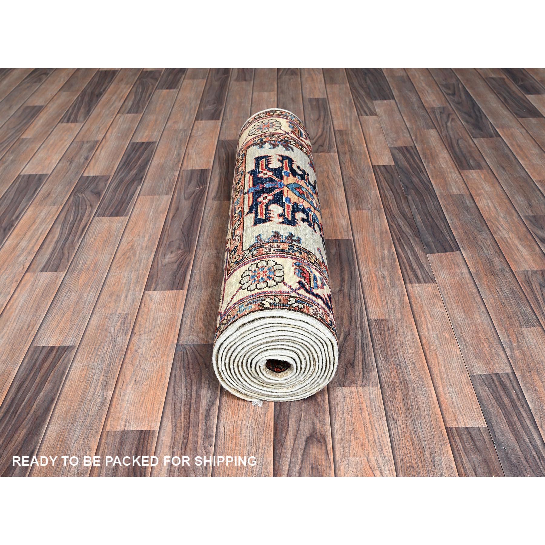 2'10"x15' Oyster Gray, Northwest Persian with Heriz Design, Aryana Collection, Vegetable Dyes, Soft Pile, High Mountain Wool, Hand Knotted, Densely Woven, XL Runner, Oriental Rug Sh1067