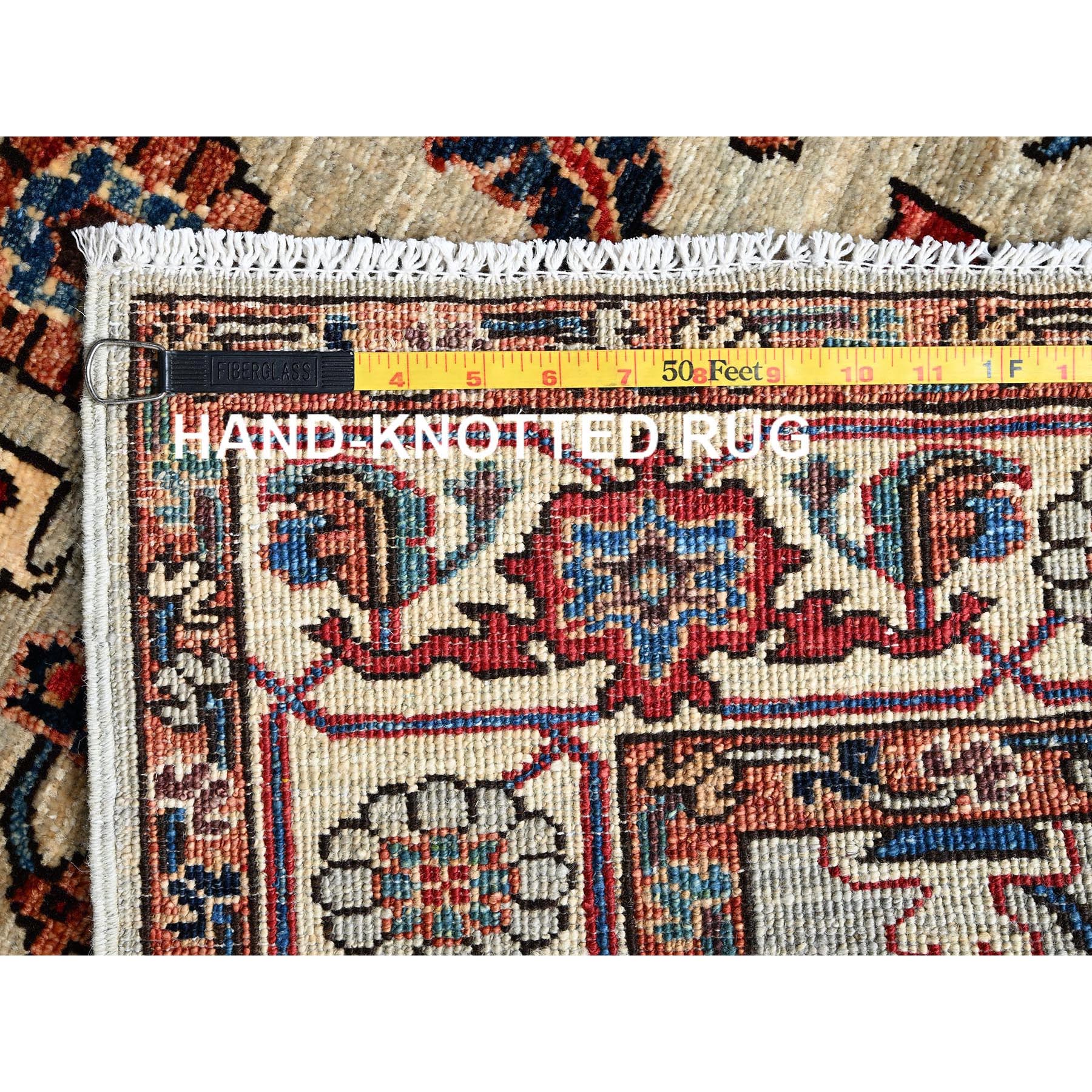 2'10"x15' Oyster Gray, Northwest Persian with Heriz Design, Aryana Collection, Vegetable Dyes, Soft Pile, High Mountain Wool, Hand Knotted, Densely Woven, XL Runner, Oriental Rug Sh1067