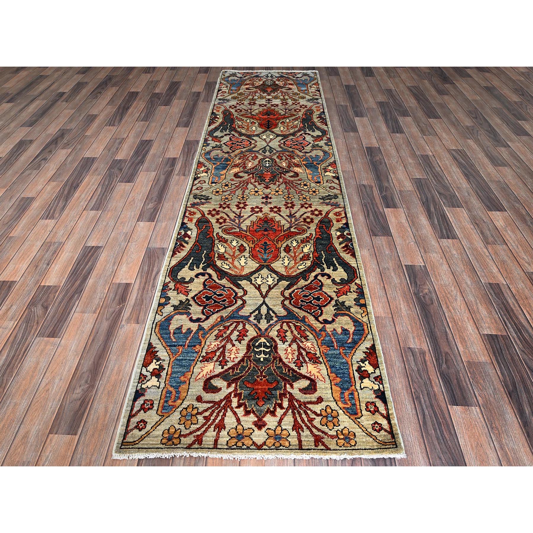 2'9"x9'10" Castle Gray, Bijar Garus Design, Aryana Grade, Vegetable Dyes, Soft Pile, High Mountain Wool, Hand Knotted, Densely Woven, Runner, Oriental Rug Sh1071