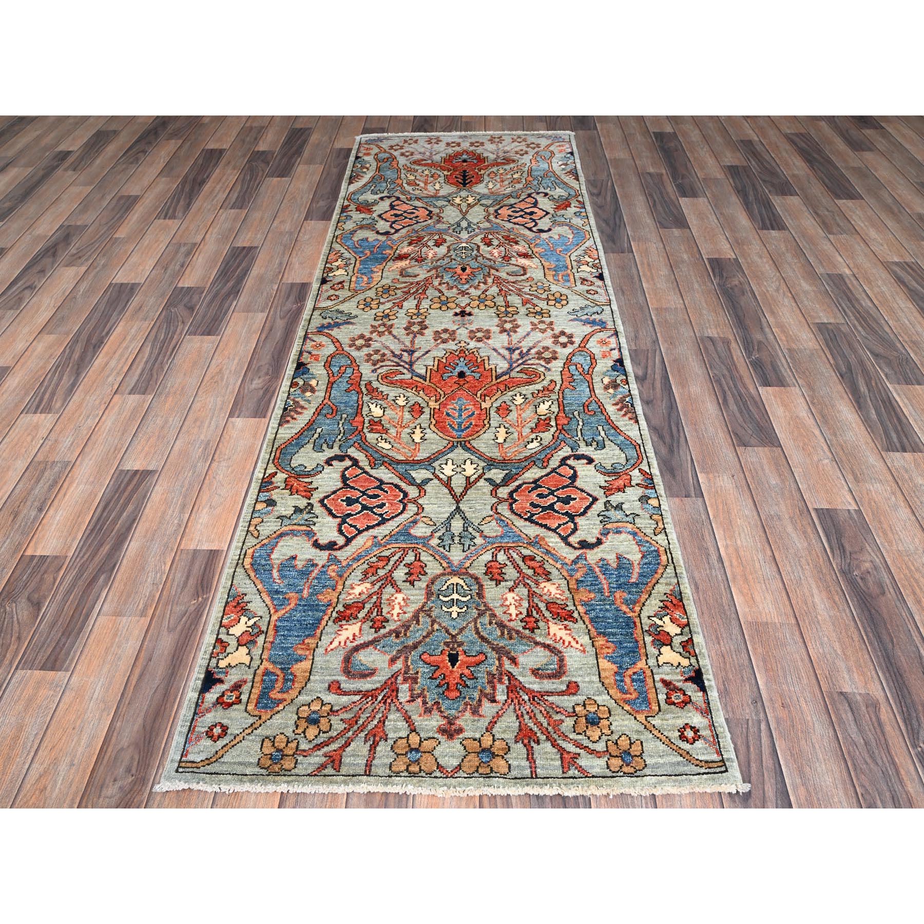 2'8"x8'3" Agate Gray, Aryana Collection, Bijar Garus Design, Vegetable Dyes, High Mountain Wool, Hand Knotted, Soft Pile, Densely Woven, Runner, Oriental Rug Sh1073