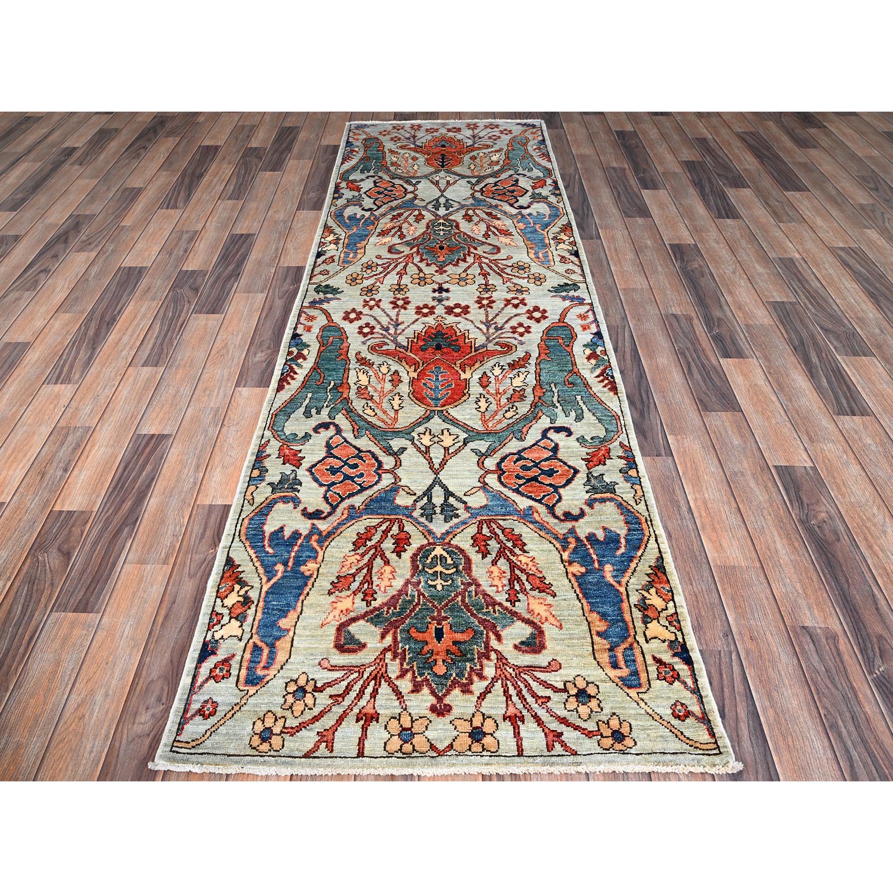 2'10"x9' Agate Gray, Bijar Garus Design, Aryana Grade, Vegetable Dyes, High Mountain Wool, Hand Knotted, Soft Pile, Densely Woven, Runner, Oriental Rug Sh1074