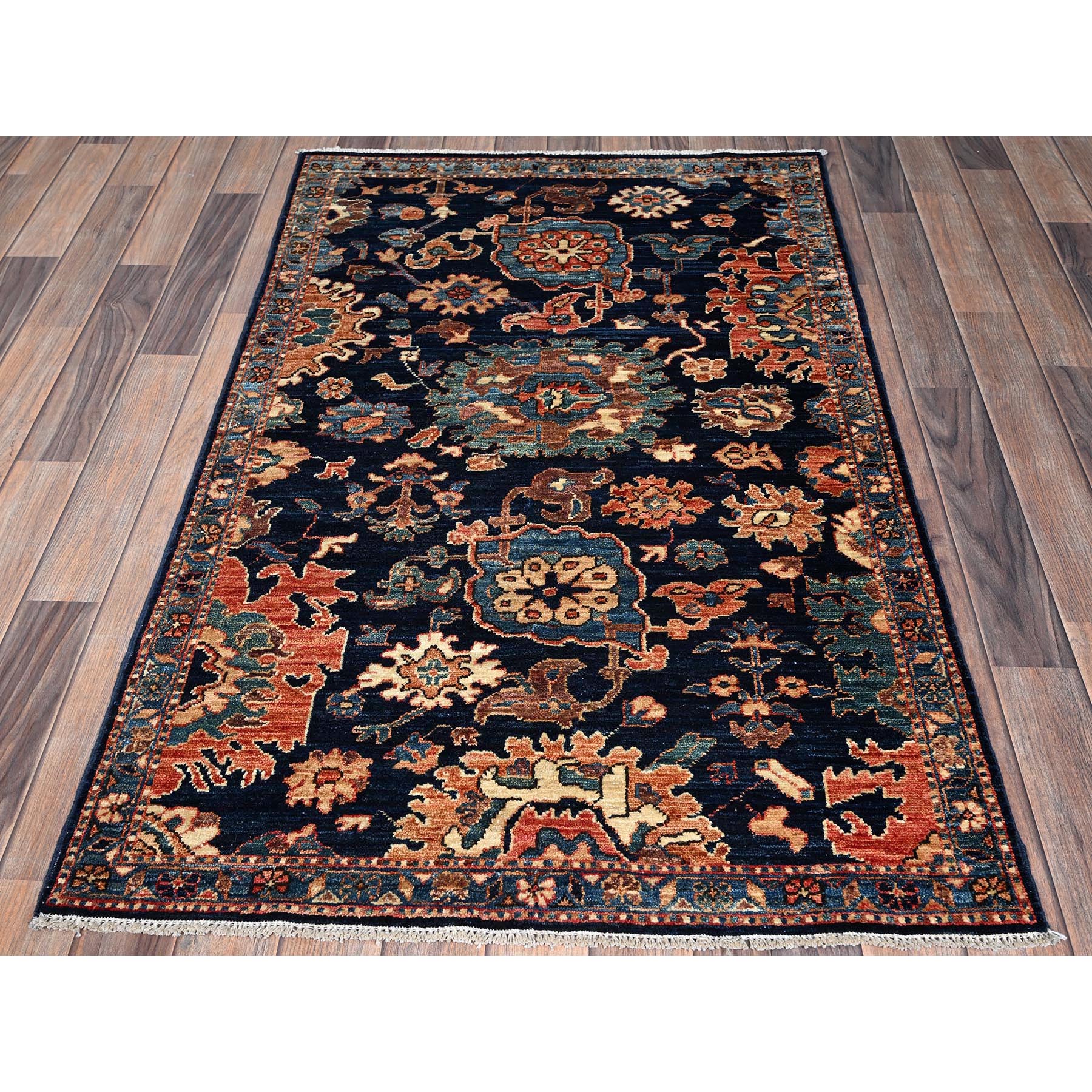 3'1"x5' Midnight Blue, Aryana Collection, Heriz All Over Design, Vegetable Dyes, Soft Pile, High Mountain Wool, Hand Knotted, Densely Woven, Oriental Rug Sh1075