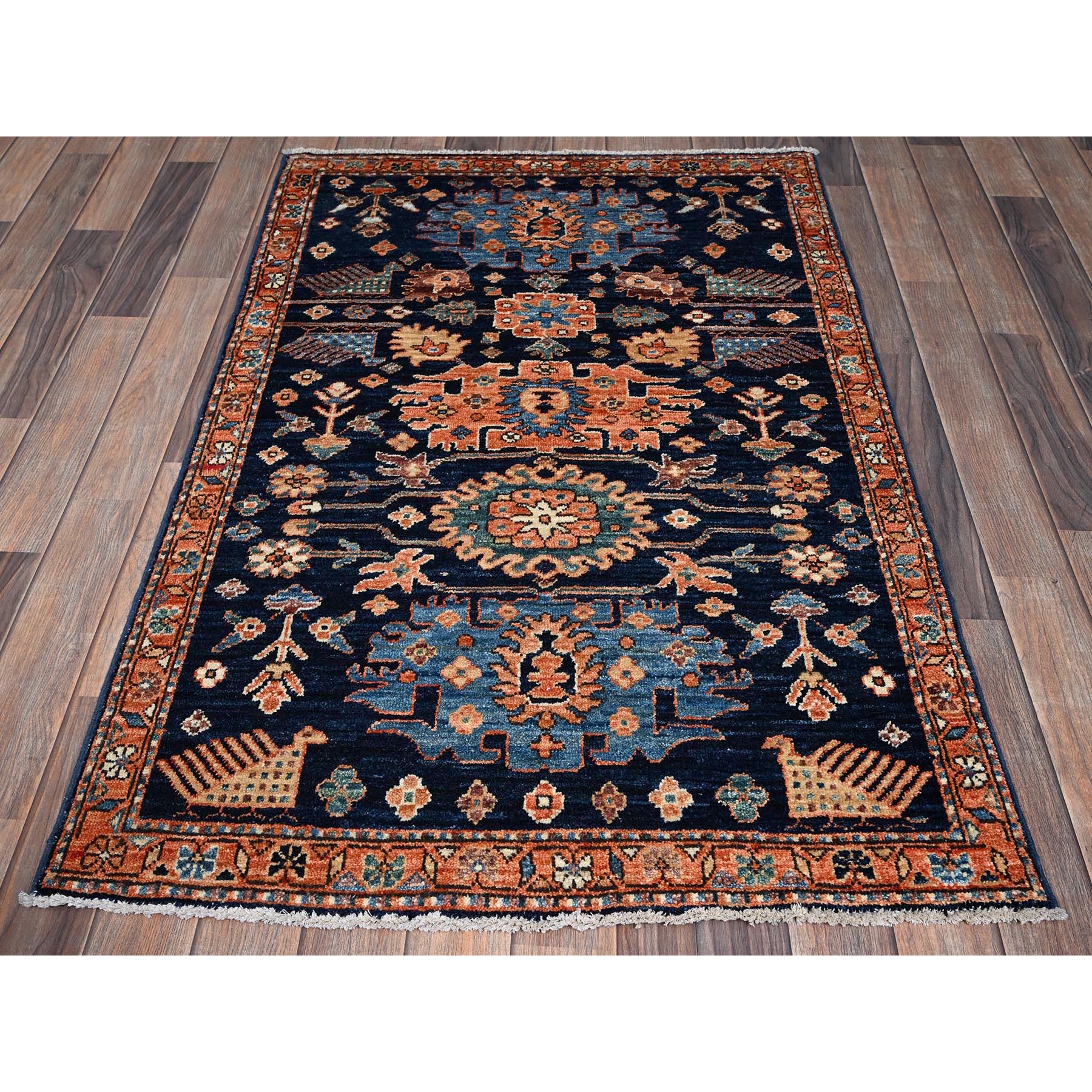 3'1"x4'10" Yale Blue, Heriz All Over Design, Aryana Collection, Vegetable Dyes, Hand Knotted, Soft Pile, High Mountain Wool, Densely Woven, Oriental Rug Sh1076