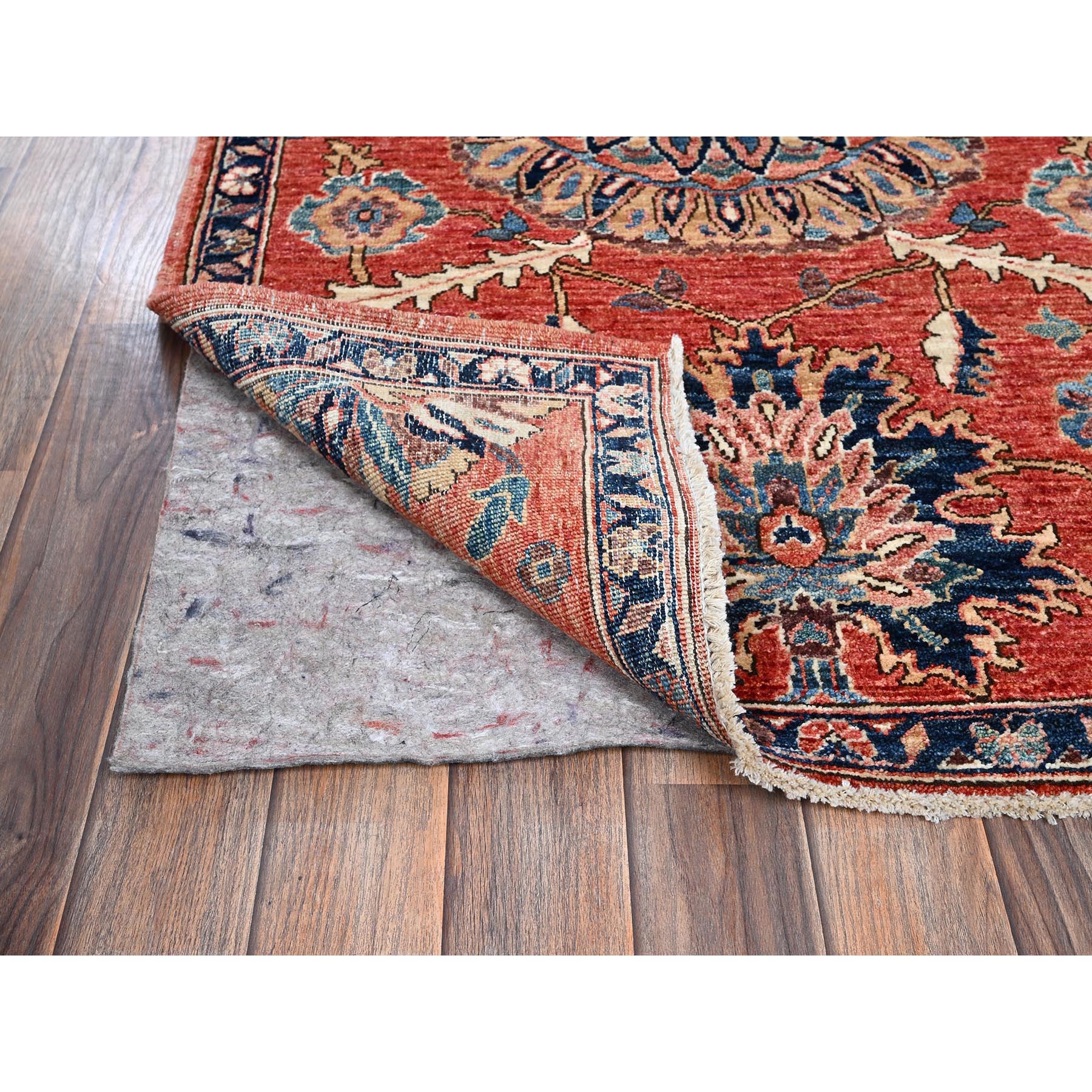 3'1"x5' Summer Fig Red, Northwest Persian Flower Design with Serrated Leafs, Aryana Grade, Vegetable Dyes, Soft Pile, High Mountain Wool, Hand Knotted, Densely Woven, Oriental Rug Sh1079