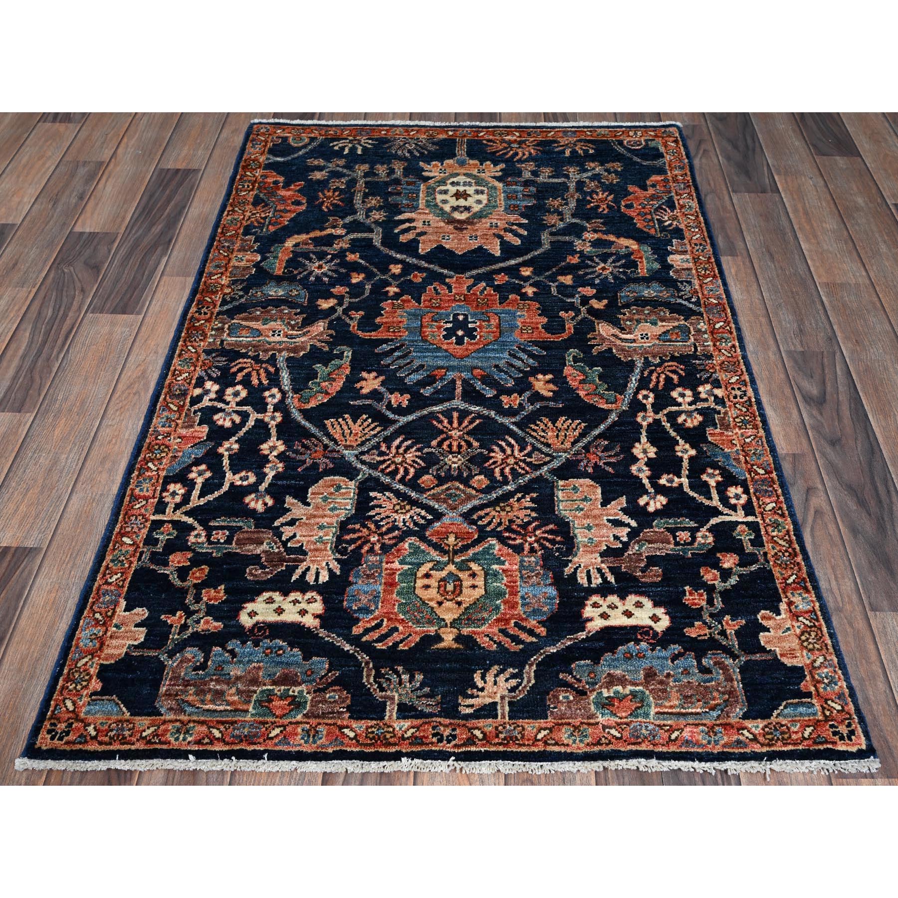 3'x4'10" Midnight Blue, Aryana Collection, Heriz All Over Design, Vegetable Dyes, Soft Pile, Hand Knotted, High Mountain Wool, Densely Woven, Oriental Rug Sh1080