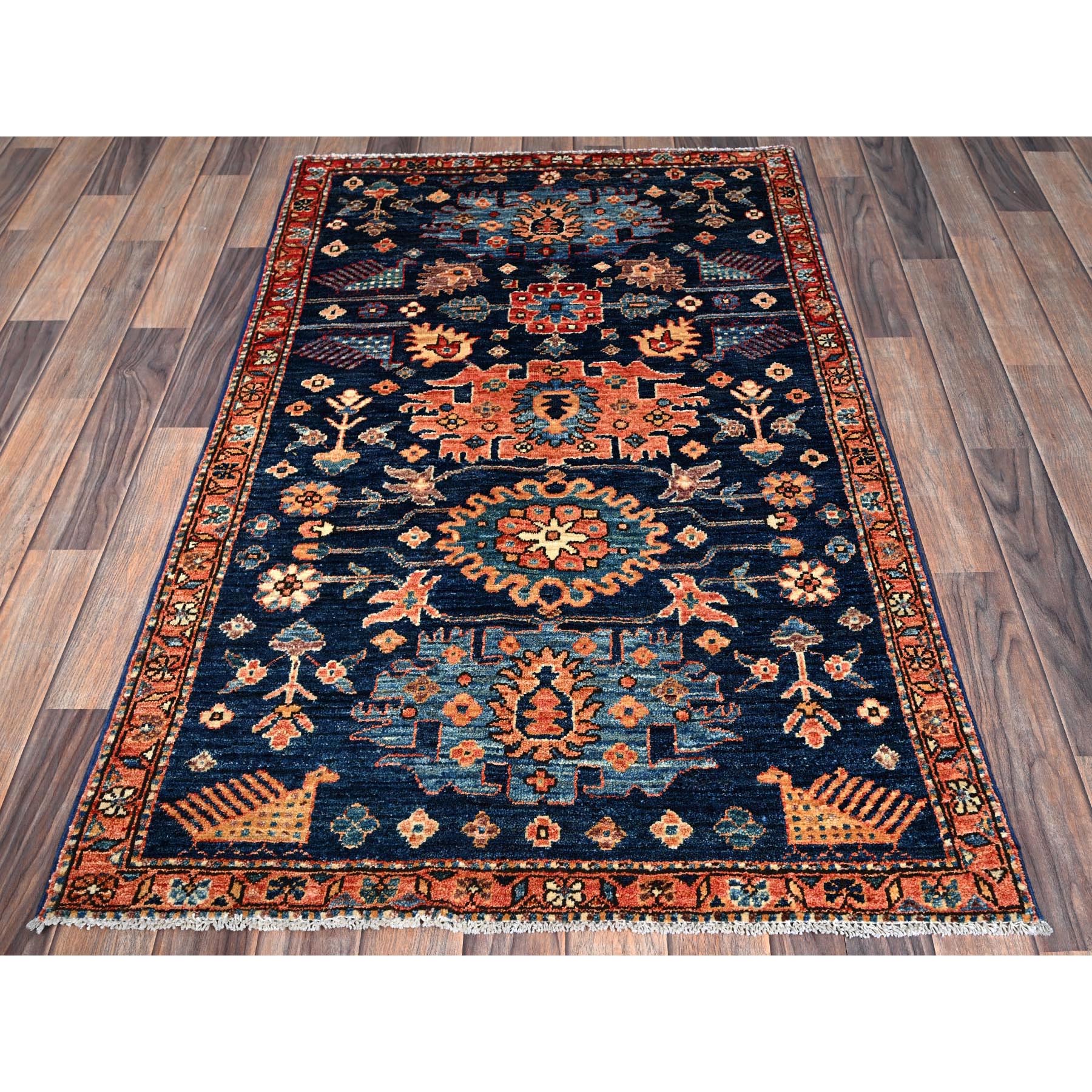3'x5'1" Midnight Blue, Heriz All Over Design, Aryana Collection, Vegetable Dyes, Soft Pile, Hand Knotted, High Mountain Wool, Densely Woven, Oriental Rug Sh1082