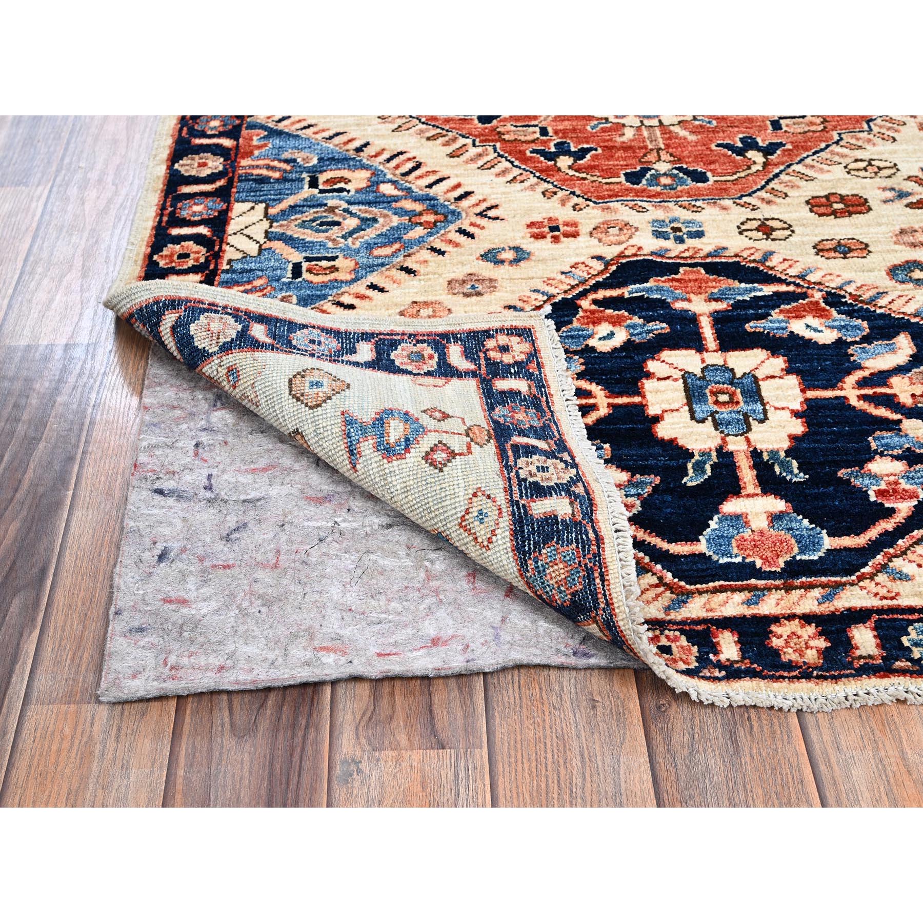 3'3"x5'2" Almond Milk White, Aryana Collection, Northwest Persian with Medallions Design, Vegetable Dyes, Soft Pile, High Mountain Wool, Hand Knotted, Densely Woven, Oriental Rug Sh1084