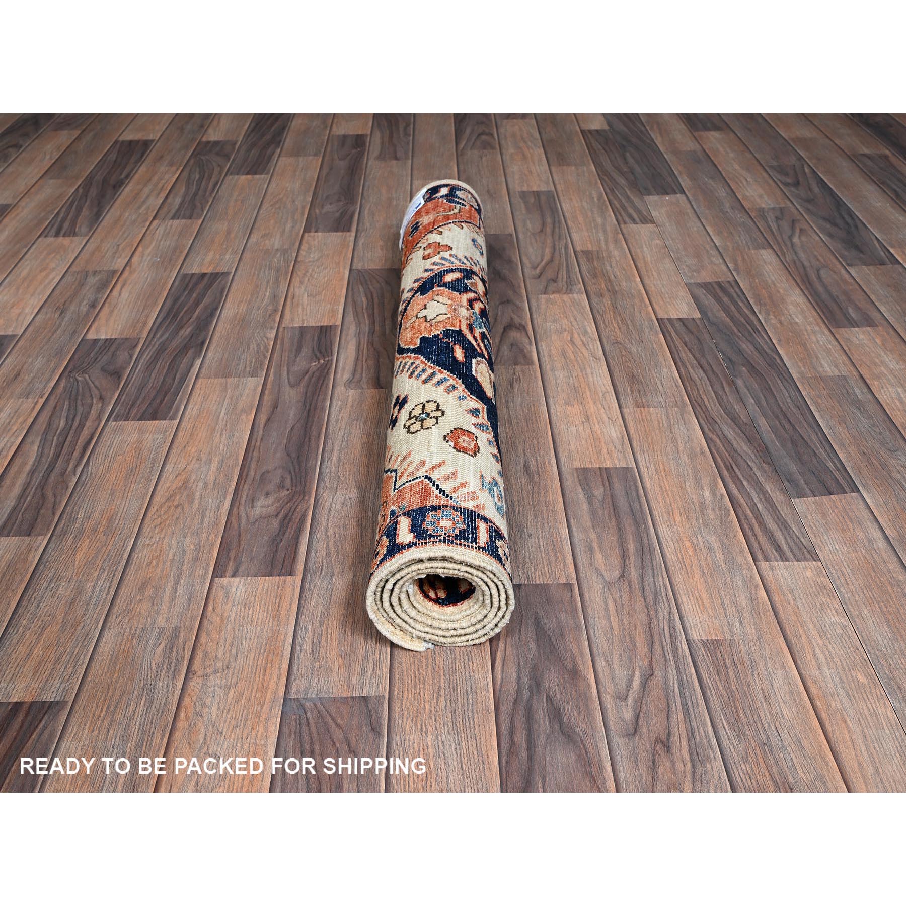3'3"x5'2" Almond Milk White, Aryana Collection, Northwest Persian with Medallions Design, Vegetable Dyes, Soft Pile, High Mountain Wool, Hand Knotted, Densely Woven, Oriental Rug Sh1084