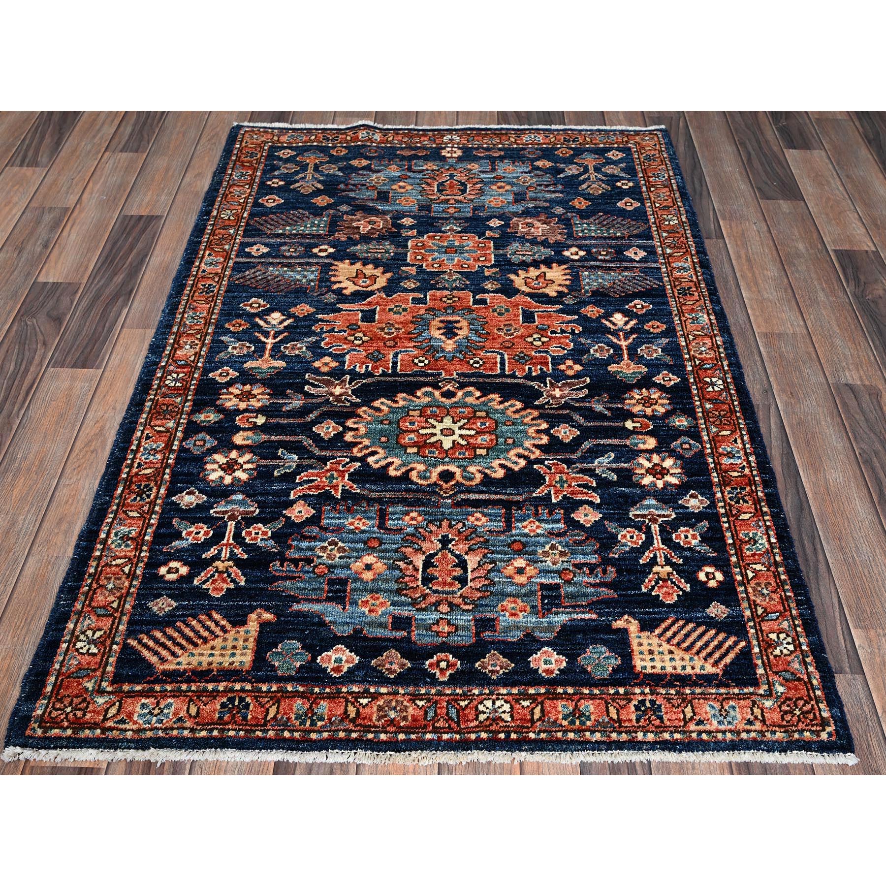 3'4"x5'1" Yale Blue, Heriz All Over Design, Aryana Collection, Vegetable Dyes, Soft Pile, High Mountain Wool, Hand Knotted, Densely Woven, Oriental Rug Sh1090