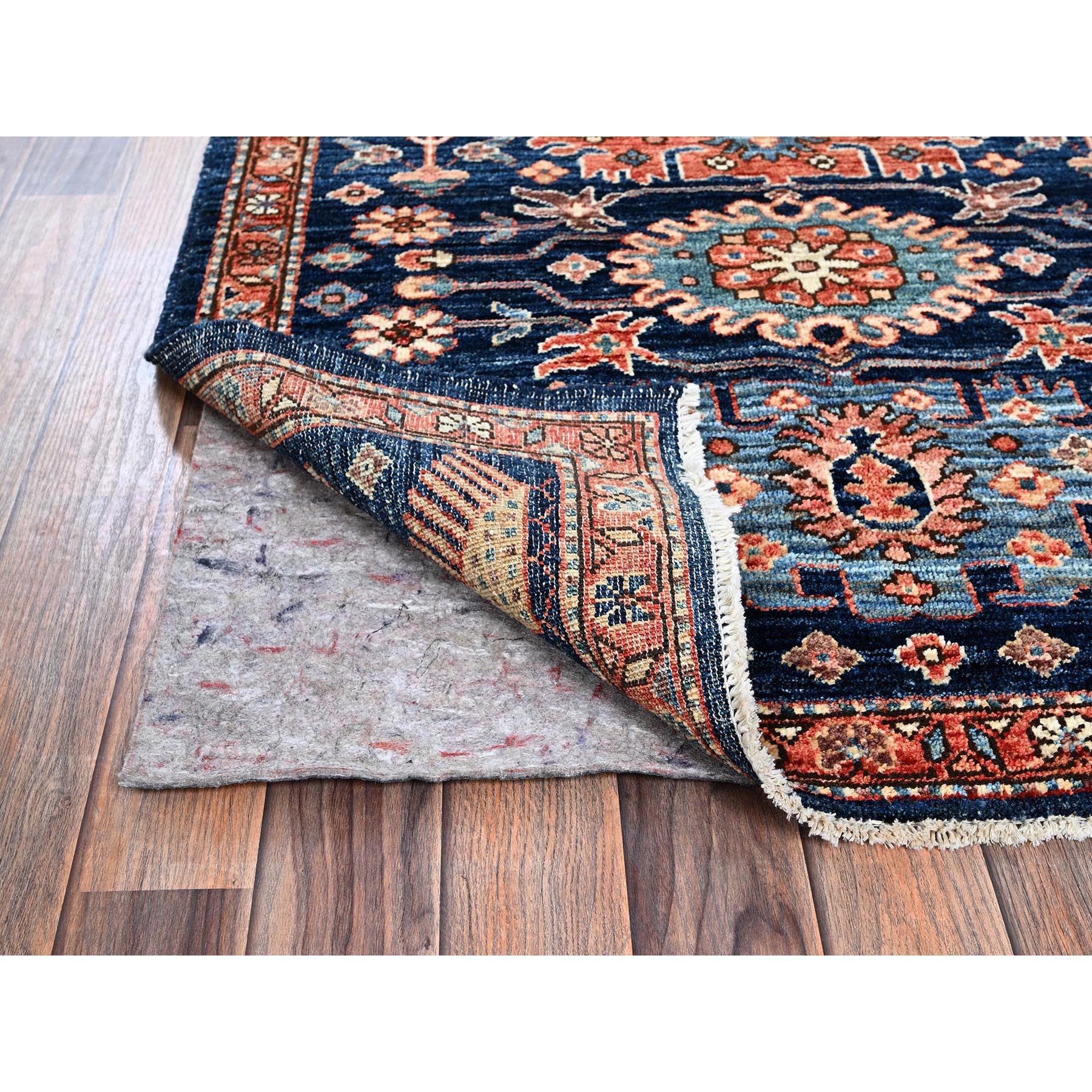 3'4"x5'1" Yale Blue, Heriz All Over Design, Aryana Collection, Vegetable Dyes, Soft Pile, High Mountain Wool, Hand Knotted, Densely Woven, Oriental Rug Sh1090
