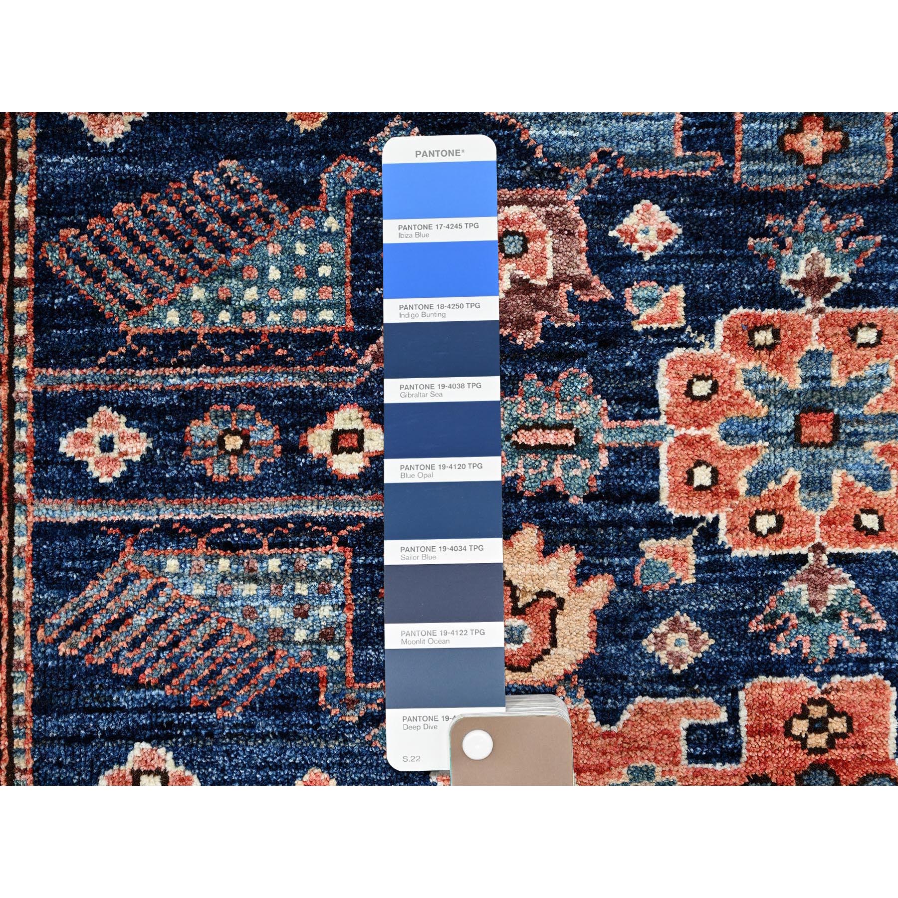 3'4"x5'1" Yale Blue, Heriz All Over Design, Aryana Collection, Vegetable Dyes, Soft Pile, High Mountain Wool, Hand Knotted, Densely Woven, Oriental Rug Sh1090