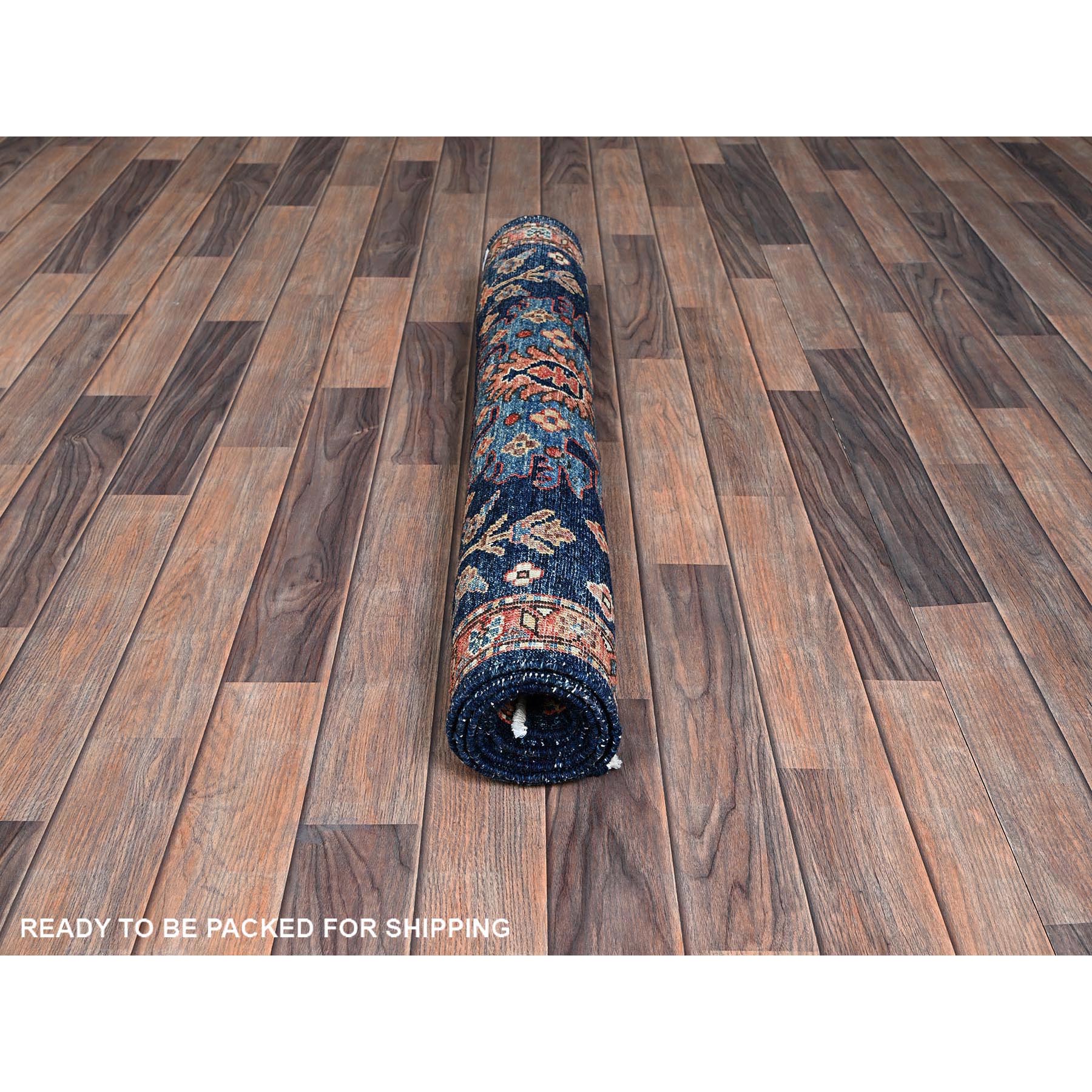 3'4"x5'1" Yale Blue, Heriz All Over Design, Aryana Collection, Vegetable Dyes, Soft Pile, High Mountain Wool, Hand Knotted, Densely Woven, Oriental Rug Sh1090