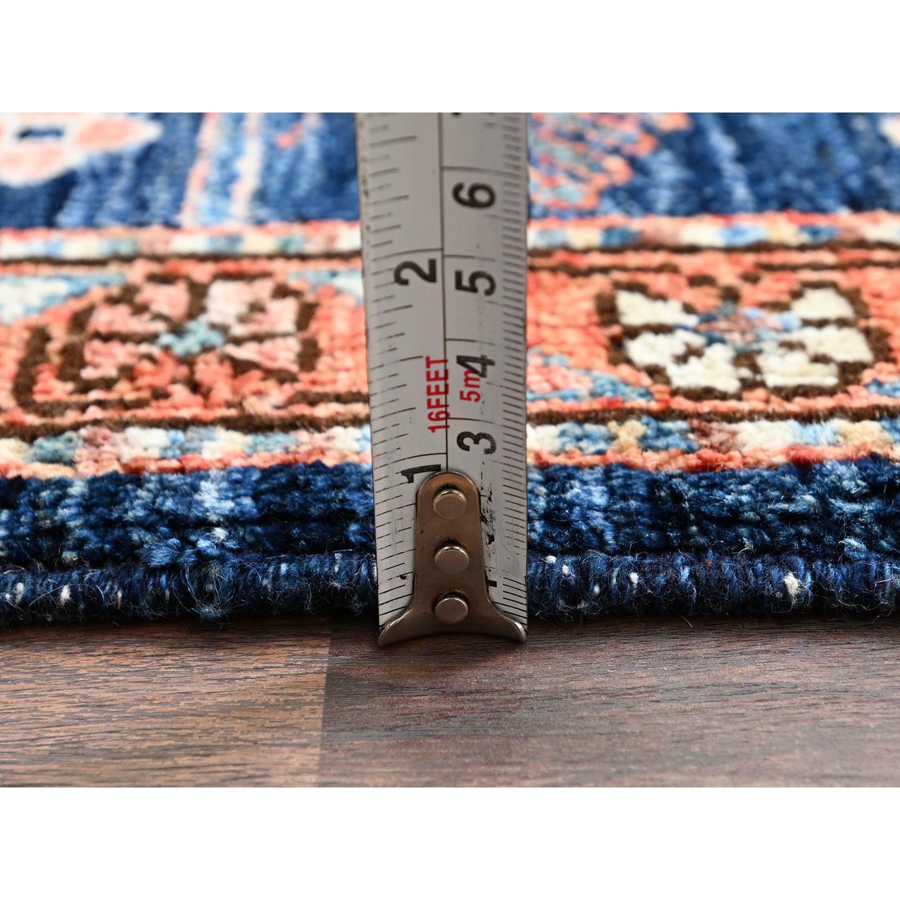 3'4"x5'1" Yale Blue, Heriz All Over Design, Aryana Collection, Vegetable Dyes, Soft Pile, High Mountain Wool, Hand Knotted, Densely Woven, Oriental Rug Sh1090