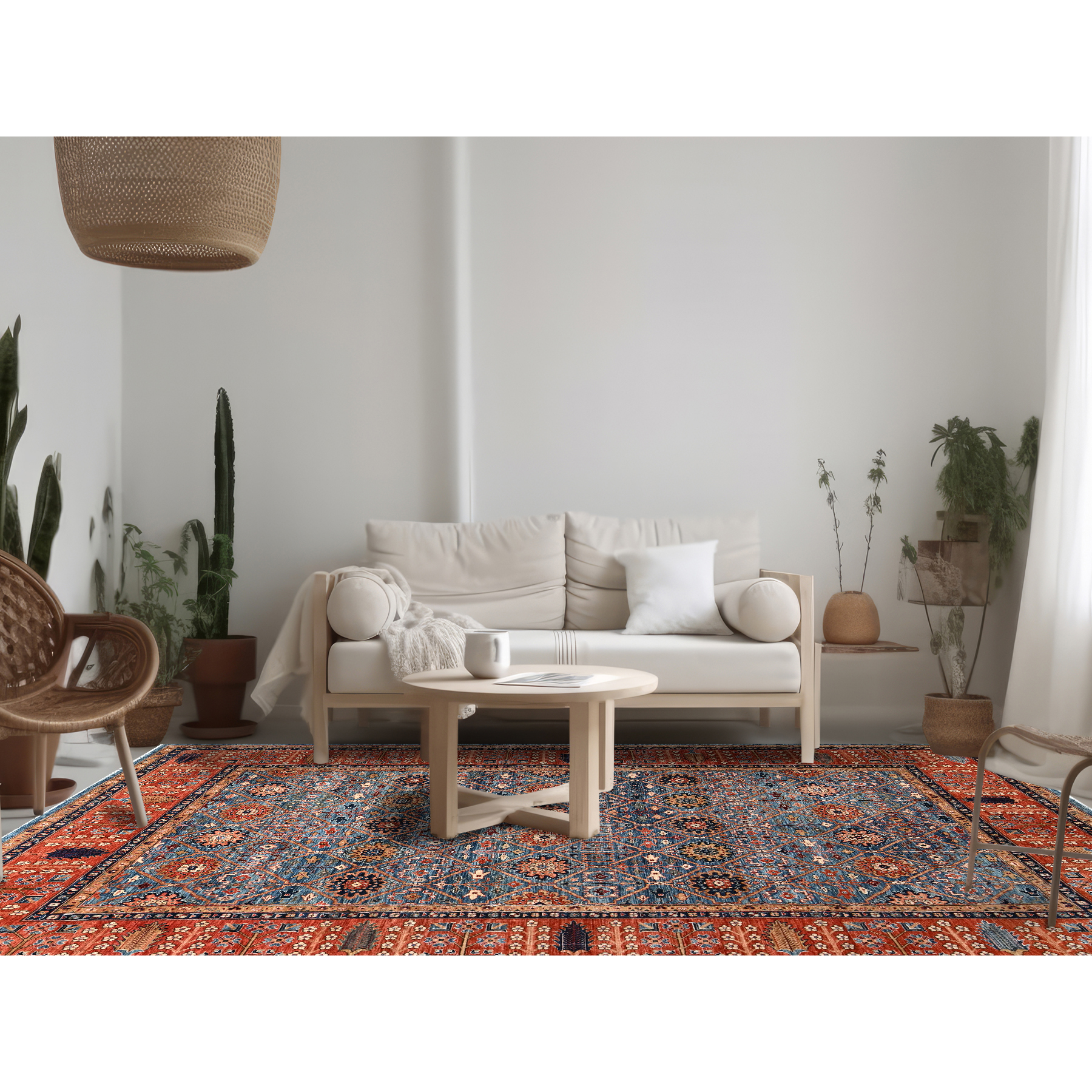 10'x14' Horizon Blue, Classic Persian Garden Trellis Design, Aryana Collection, Vegetable Dyes, Soft Pile, High Mountain Wool, Hand Knotted, Densely Woven, Oriental Rug Sh1092