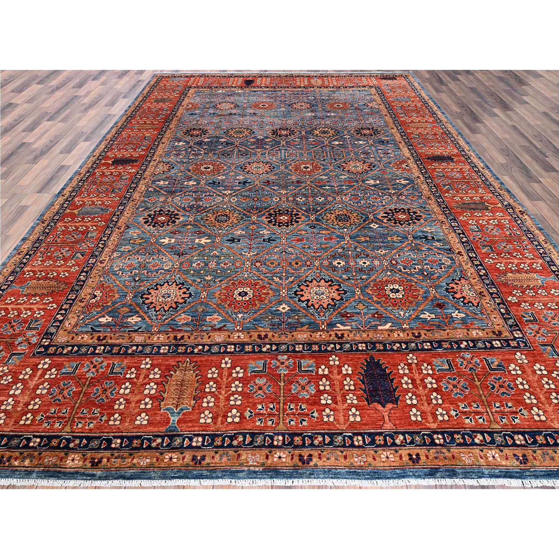 10'x14' Horizon Blue, Classic Persian Garden Trellis Design, Aryana Collection, Vegetable Dyes, Soft Pile, High Mountain Wool, Hand Knotted, Densely Woven, Oriental Rug Sh1092