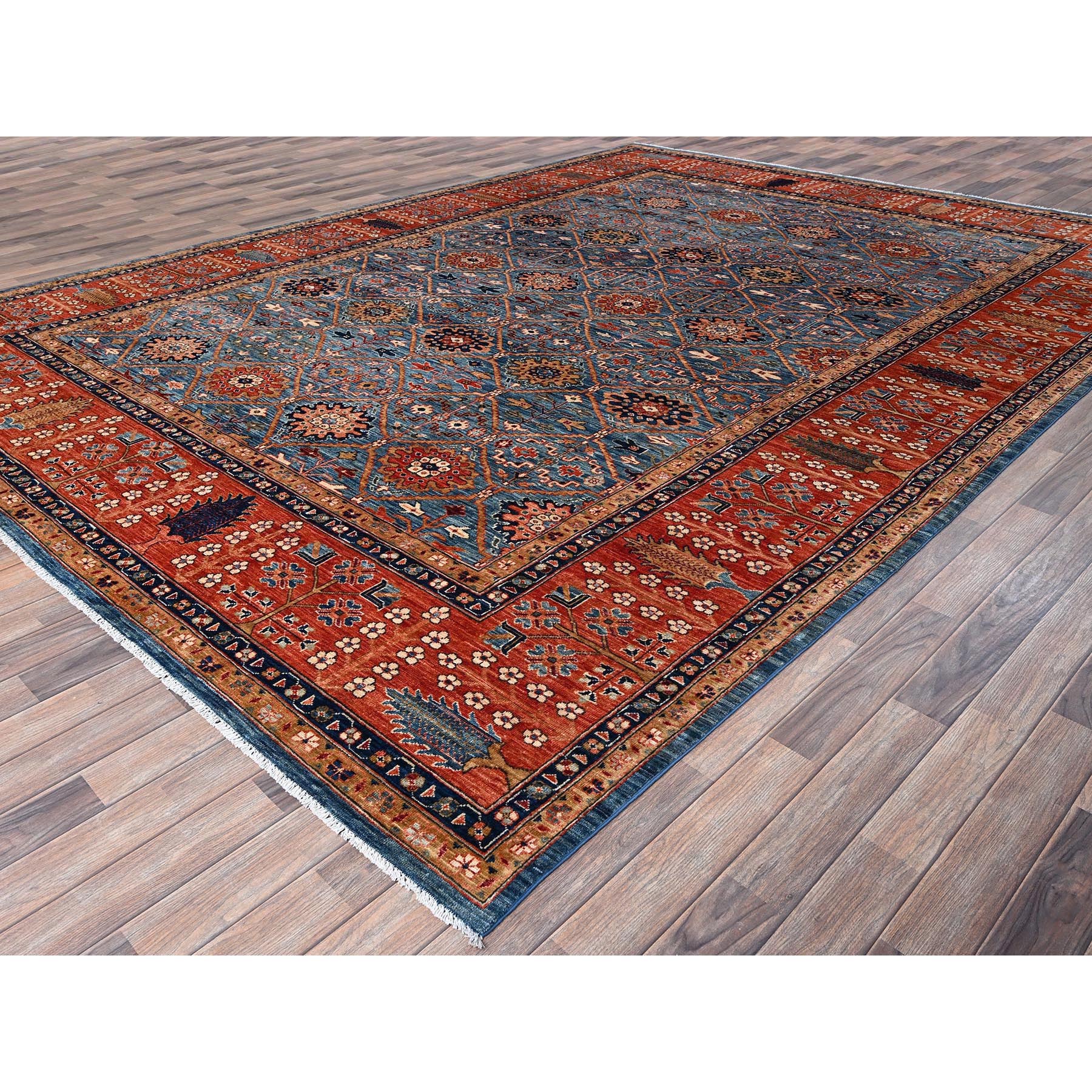 10'x14' Horizon Blue, Classic Persian Garden Trellis Design, Aryana Collection, Vegetable Dyes, Soft Pile, High Mountain Wool, Hand Knotted, Densely Woven, Oriental Rug Sh1092