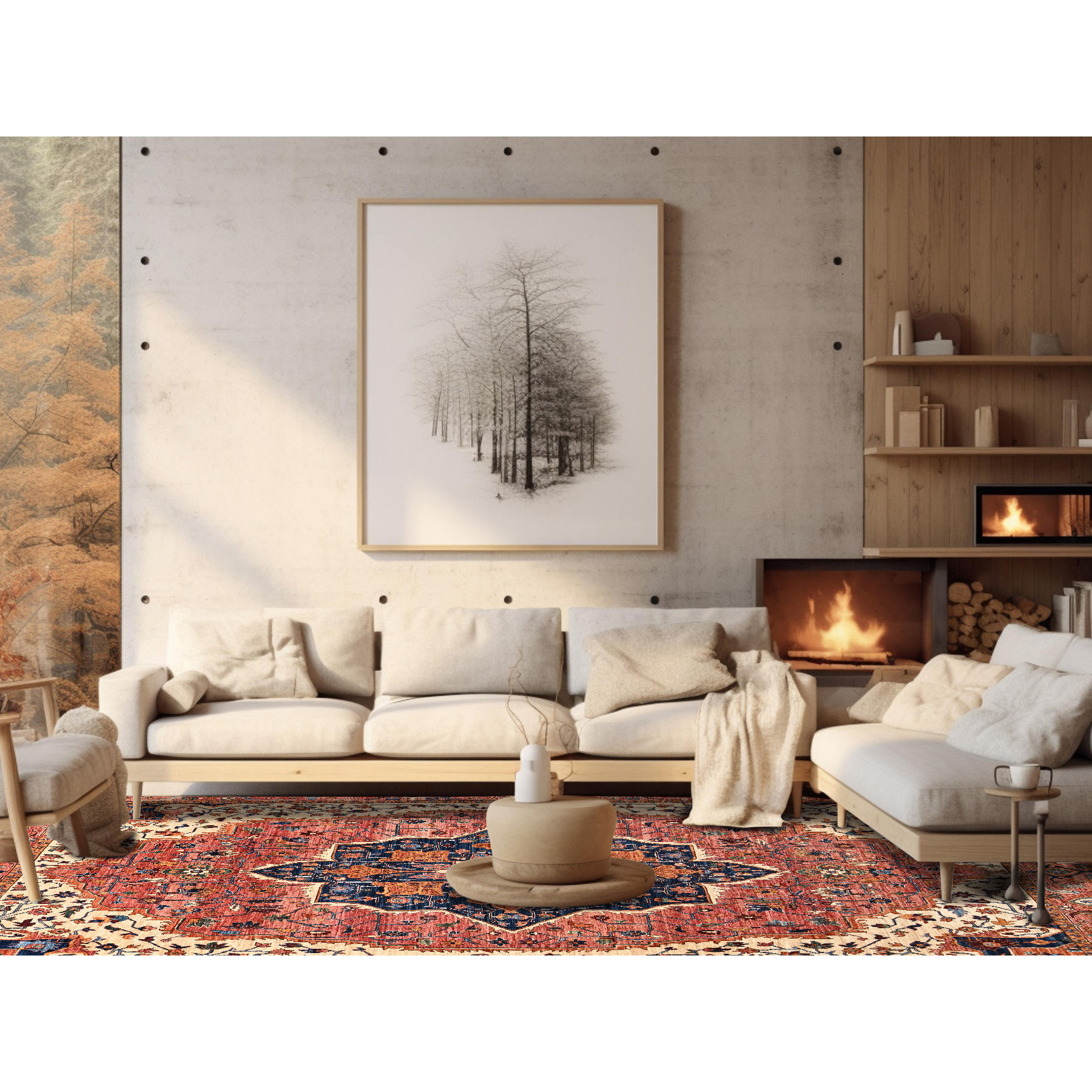 10'2"x13'8" Coral Red, Serapi Heriz with Large Medallion Design, Aryana Collection, Vegetable Dyes, Soft Pile, High Mountain Wool, Hand Knotted, Densely Woven, Oriental Rug Sh1094