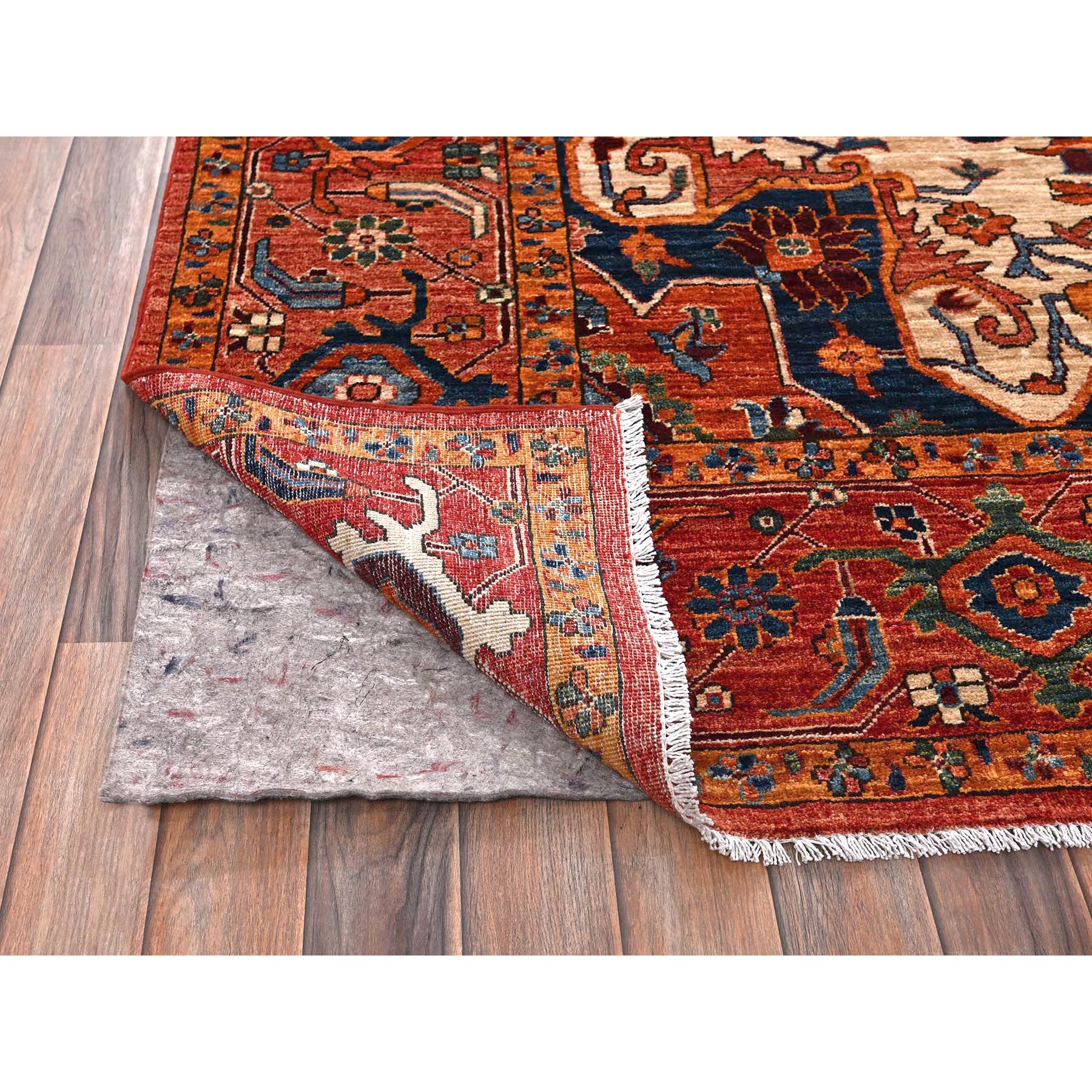 10'2"x13'8" Coral Red, Serapi Heriz with Large Medallion Design, Aryana Collection, Vegetable Dyes, Soft Pile, High Mountain Wool, Hand Knotted, Densely Woven, Oriental Rug Sh1094