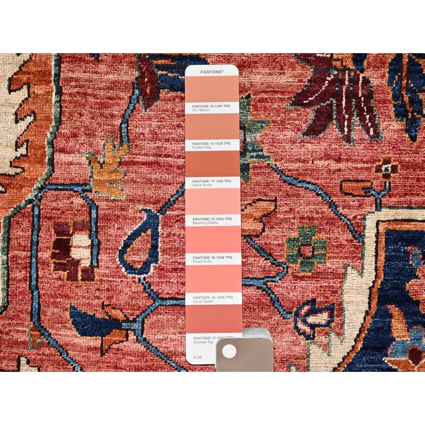 10'2"x13'8" Coral Red, Serapi Heriz with Large Medallion Design, Aryana Collection, Vegetable Dyes, Soft Pile, High Mountain Wool, Hand Knotted, Densely Woven, Oriental Rug Sh1094
