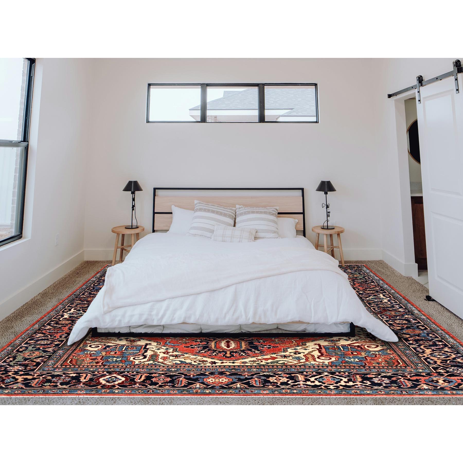 9'10"x14'3" Imperial Red, Serapi Heriz with Large Medallion Design, Aryana Collection, Vegetable Dyes, Hand Knotted, Soft Pile, High Mountain Wool, Densely Woven, Oriental Rug Sh1095