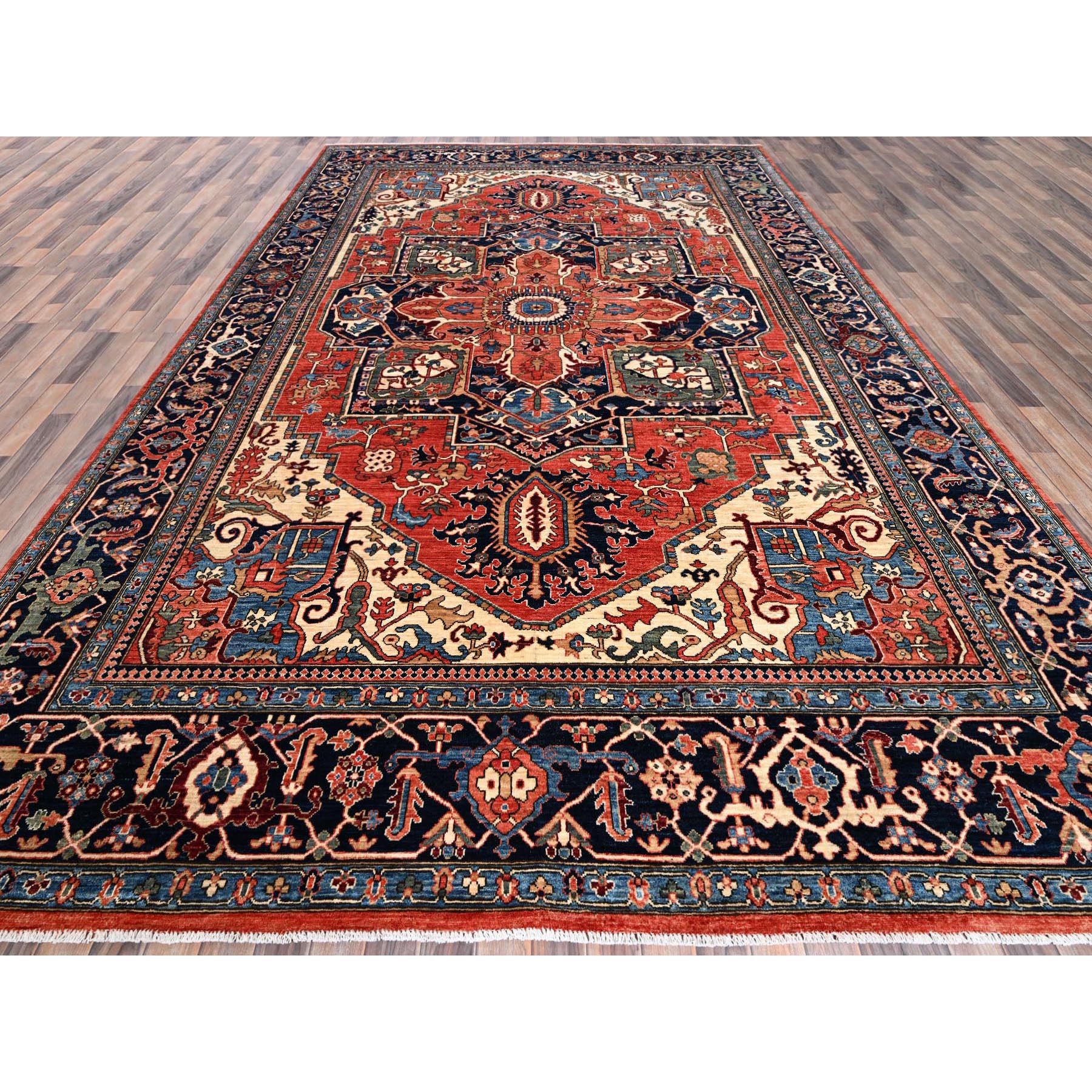 9'10"x14'3" Imperial Red, Serapi Heriz with Large Medallion Design, Aryana Collection, Vegetable Dyes, Hand Knotted, Soft Pile, High Mountain Wool, Densely Woven, Oriental Rug Sh1095