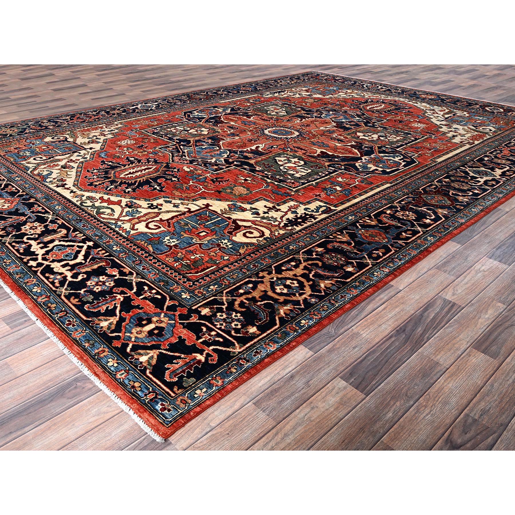 9'10"x14'3" Imperial Red, Serapi Heriz with Large Medallion Design, Aryana Collection, Vegetable Dyes, Hand Knotted, Soft Pile, High Mountain Wool, Densely Woven, Oriental Rug Sh1095