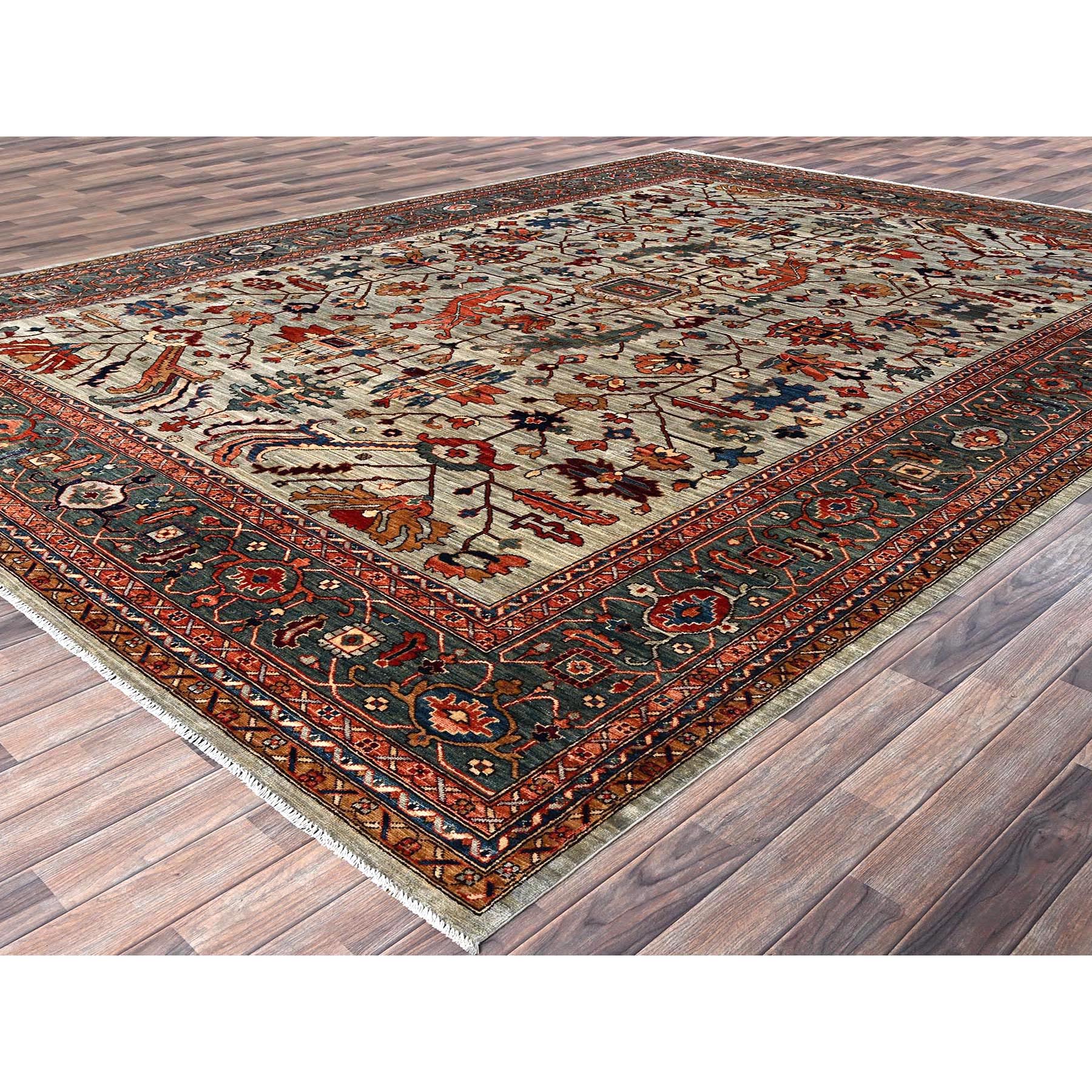10'4"x14' Light Green, Heriz All Over Design, Aryana Collection, Vegetable Dyes, Soft Pile, Hand Knotted, High Mountain Wool, Densely Woven, Oriental Rug Sh1097