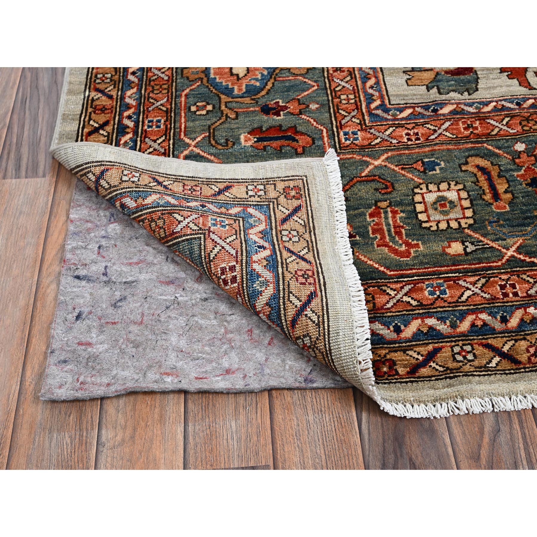 10'4"x14' Light Green, Heriz All Over Design, Aryana Collection, Vegetable Dyes, Soft Pile, Hand Knotted, High Mountain Wool, Densely Woven, Oriental Rug Sh1097