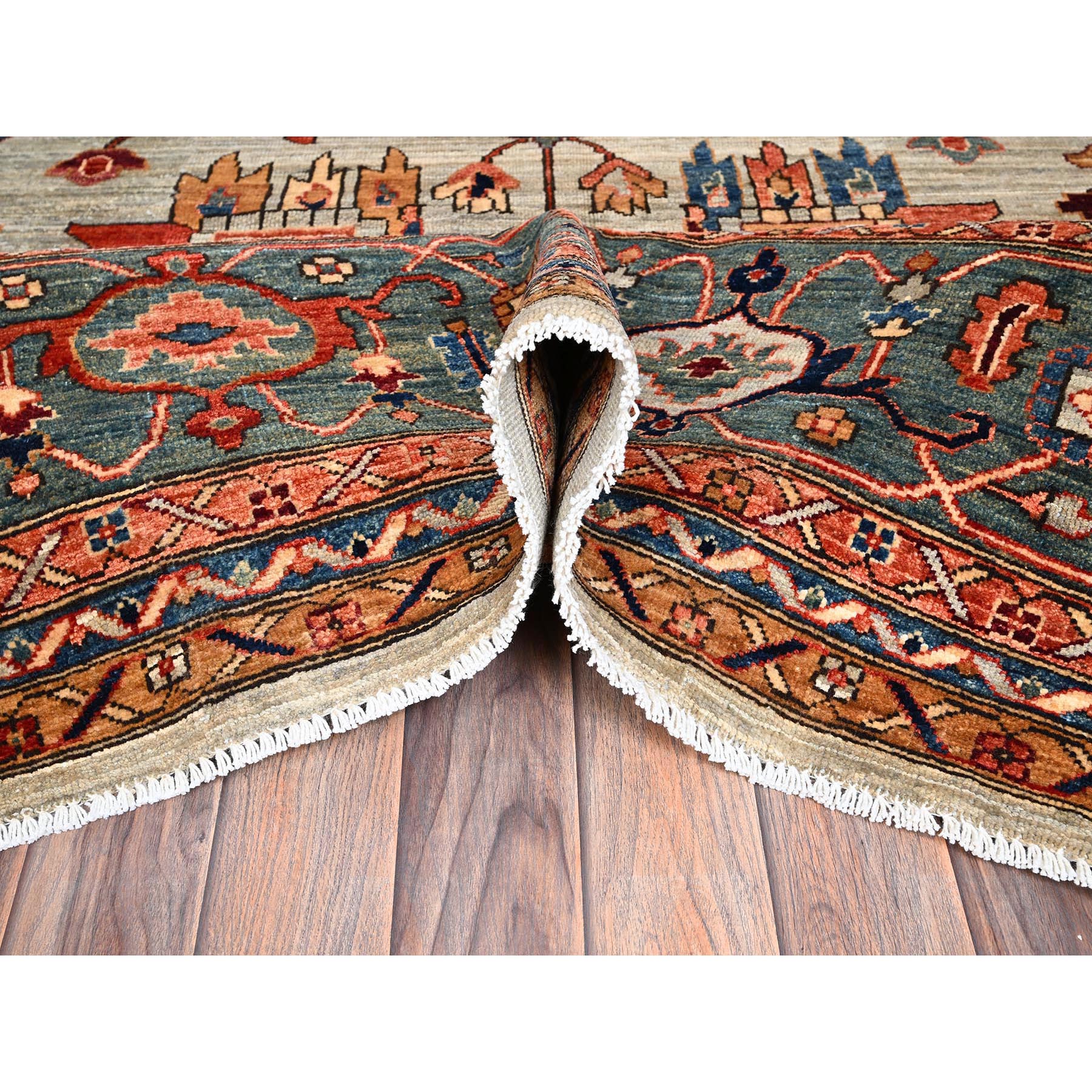 10'4"x14' Light Green, Heriz All Over Design, Aryana Collection, Vegetable Dyes, Soft Pile, Hand Knotted, High Mountain Wool, Densely Woven, Oriental Rug Sh1097