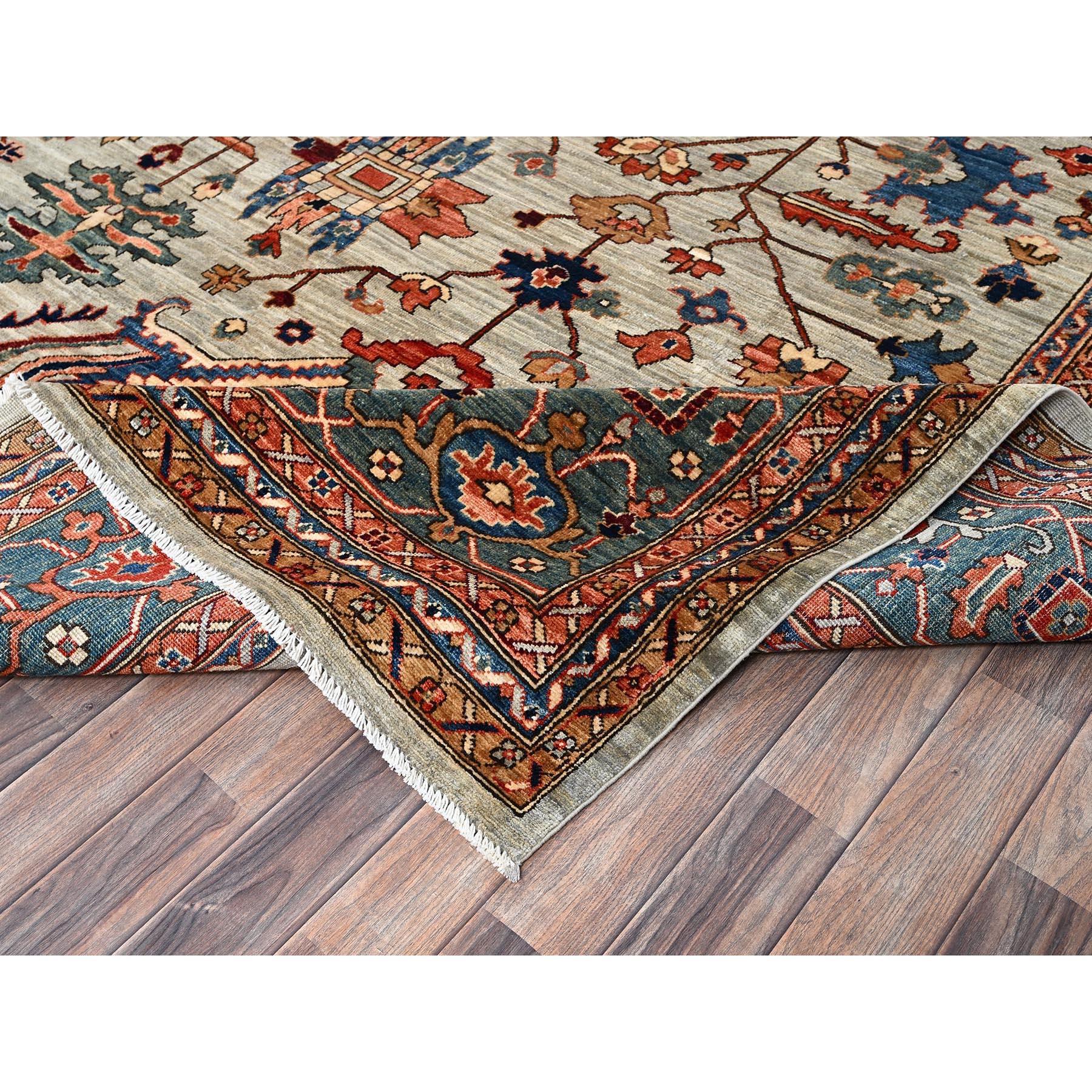 10'4"x14' Light Green, Heriz All Over Design, Aryana Collection, Vegetable Dyes, Soft Pile, Hand Knotted, High Mountain Wool, Densely Woven, Oriental Rug Sh1097