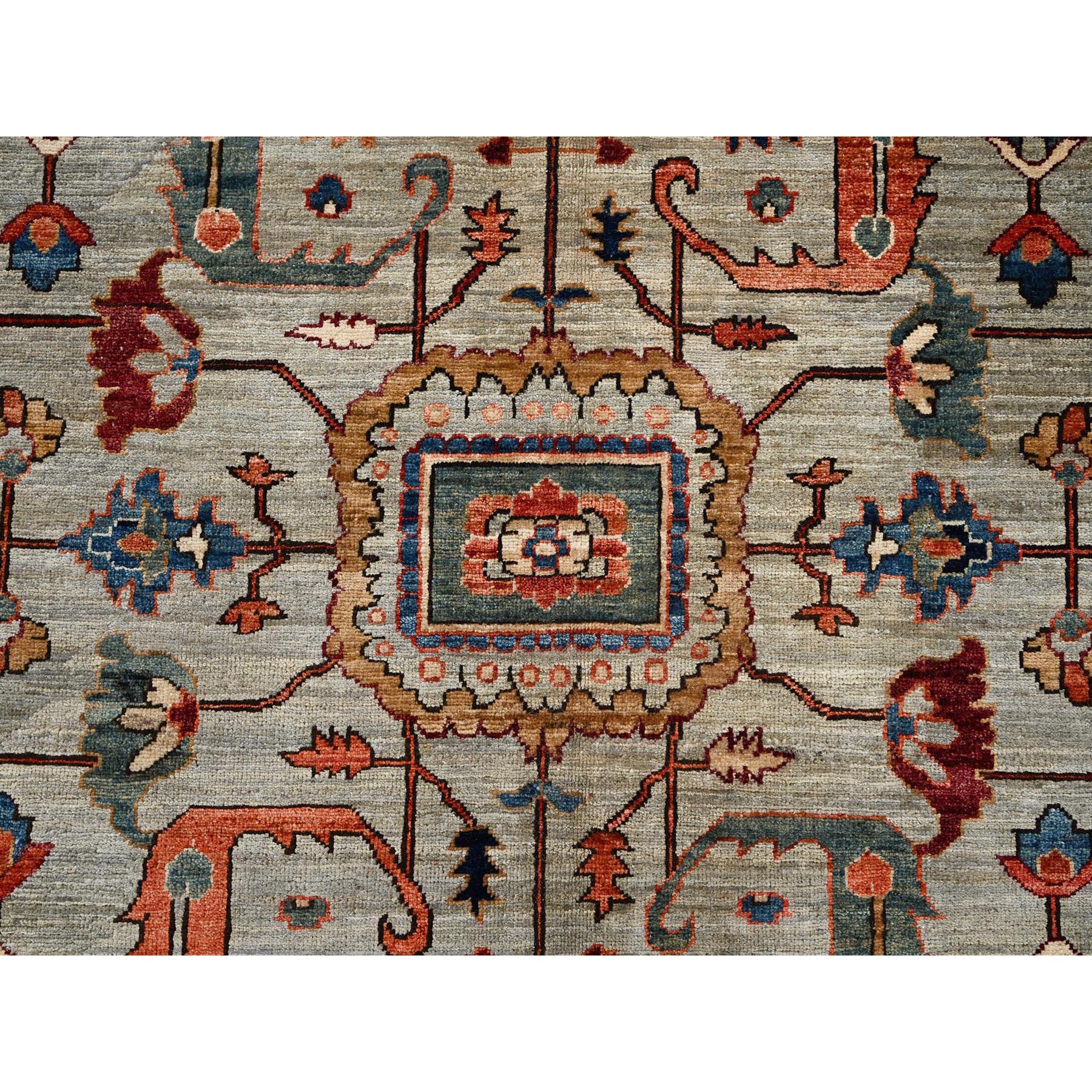 10'4"x14' Light Green, Heriz All Over Design, Aryana Collection, Vegetable Dyes, Soft Pile, Hand Knotted, High Mountain Wool, Densely Woven, Oriental Rug Sh1097