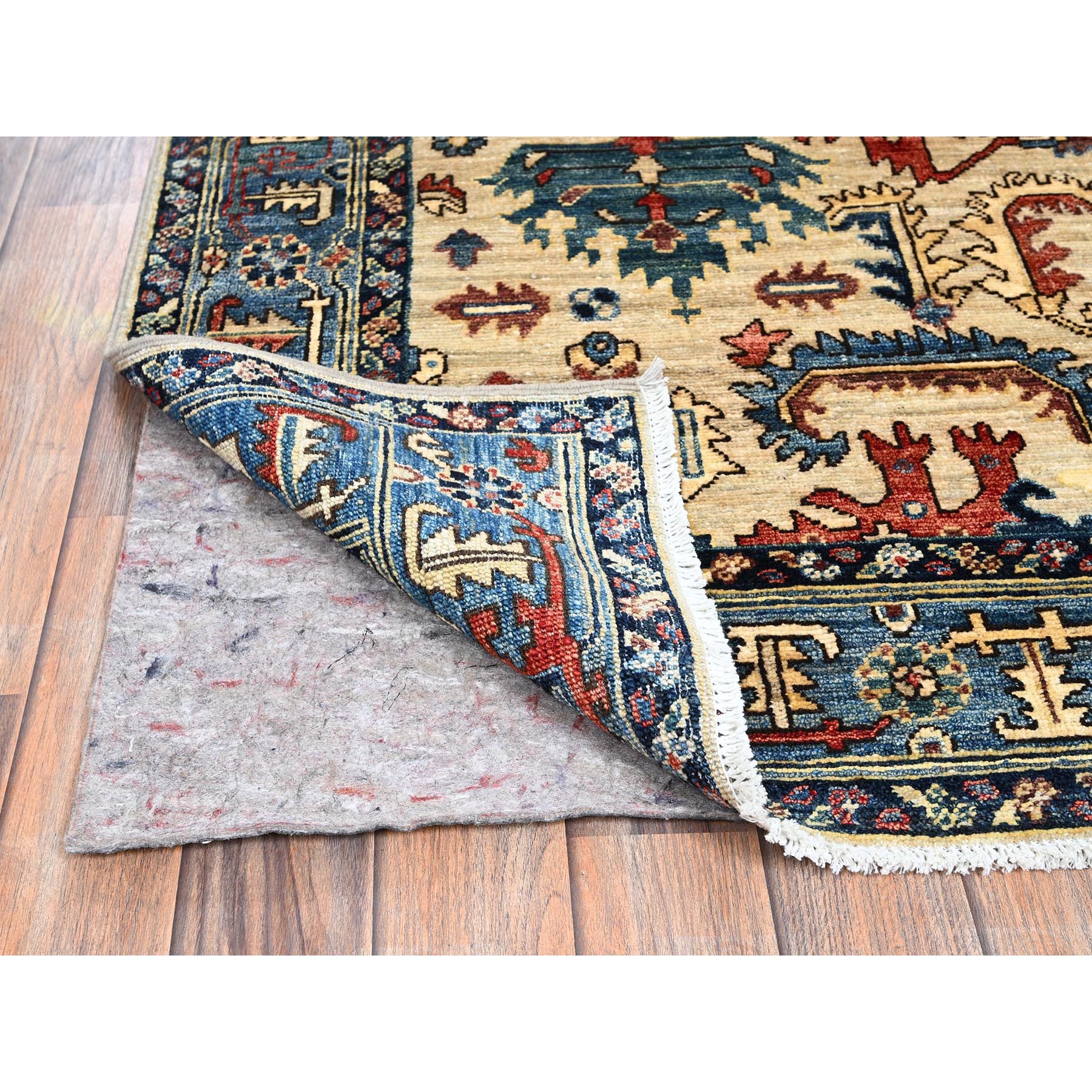 5'3"x8'6" Parchment White, Northwest Persian with Serrated Gul Motif, Aryana Collection, Vegetable Dyes, Soft Pile, High Mountain Wool, Hand Knotted, Densely Woven, Oriental Rug Sh1101