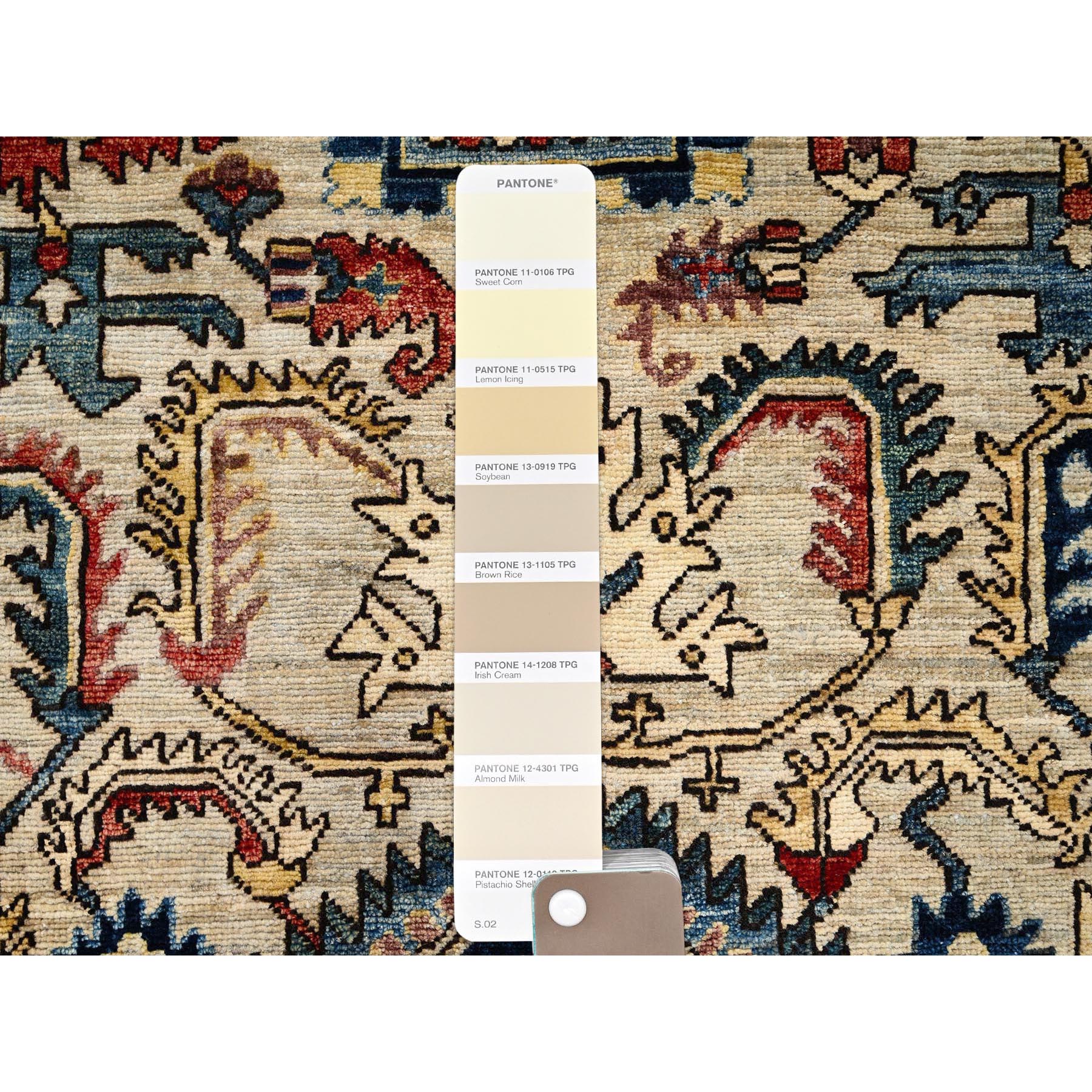 5'3"x8'6" Parchment White, Northwest Persian with Serrated Gul Motif, Aryana Collection, Vegetable Dyes, Soft Pile, High Mountain Wool, Hand Knotted, Densely Woven, Oriental Rug Sh1101