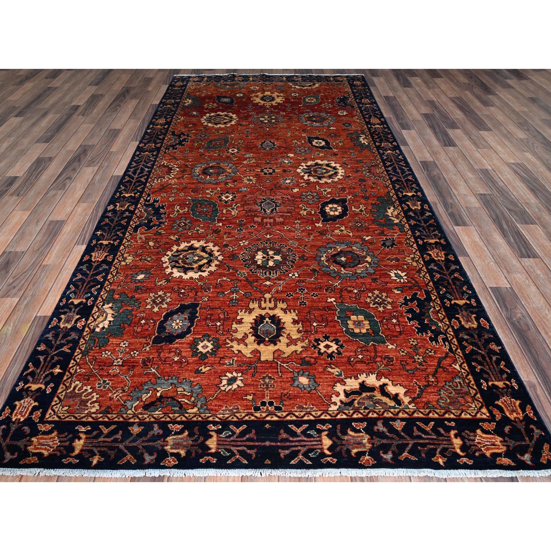 5'2"x10'1" Coral Red, Northwest Persian with All Over Design, Aryana Grade, Vegetable Dyes, Soft Pile, High Mountain Wool, Hand Knotted, Densely Woven, Gallery Size, Extra Wide Runner, Oriental Rug Sh1102