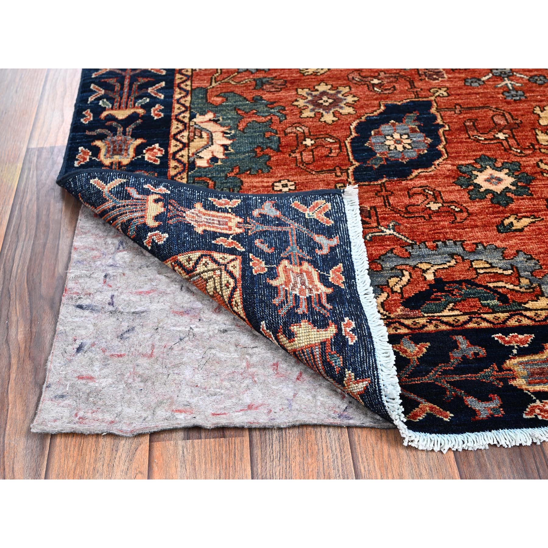 5'2"x10'1" Coral Red, Northwest Persian with All Over Design, Aryana Grade, Vegetable Dyes, Soft Pile, High Mountain Wool, Hand Knotted, Densely Woven, Gallery Size, Extra Wide Runner, Oriental Rug Sh1102