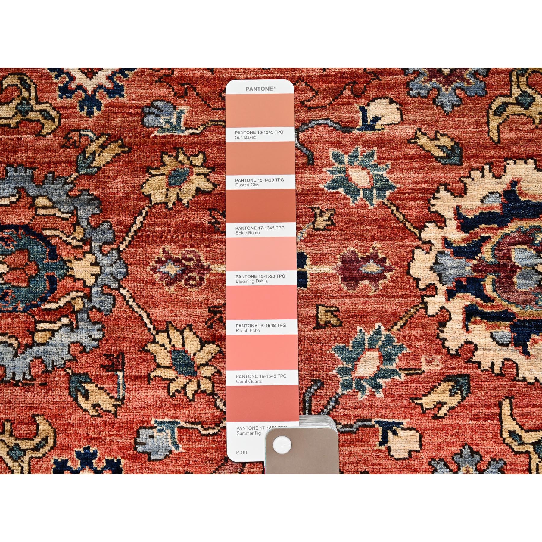5'2"x10'1" Coral Red, Northwest Persian with All Over Design, Aryana Grade, Vegetable Dyes, Soft Pile, High Mountain Wool, Hand Knotted, Densely Woven, Gallery Size, Extra Wide Runner, Oriental Rug Sh1102