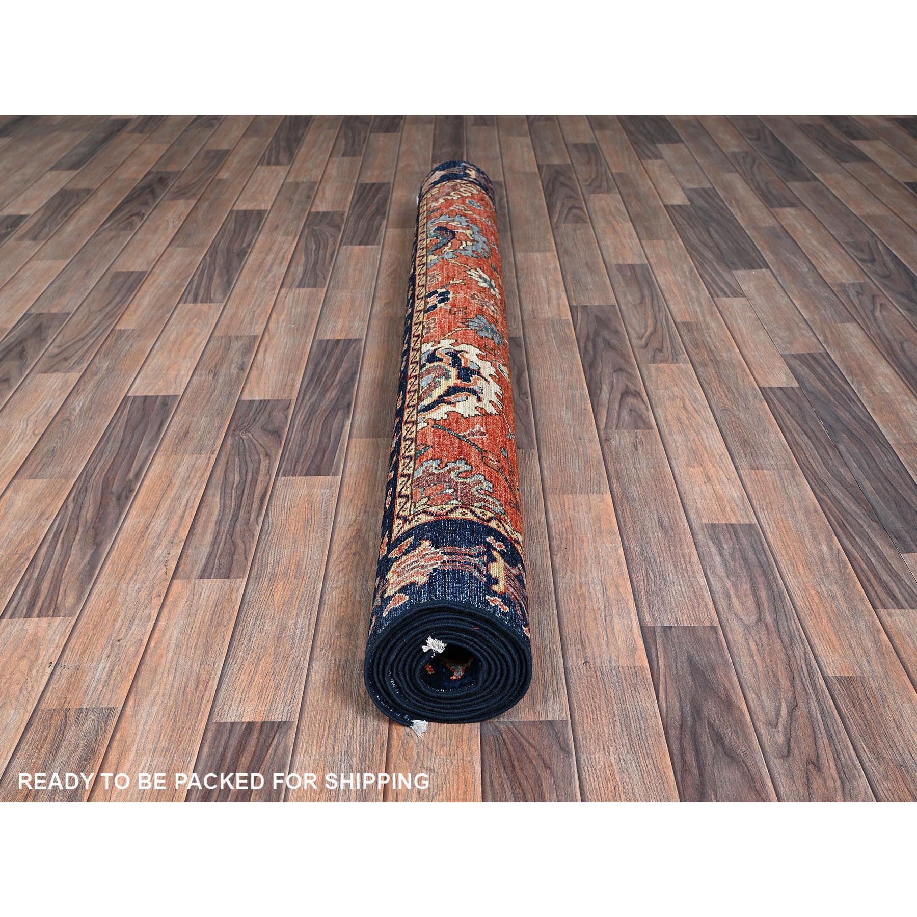 5'2"x10'1" Coral Red, Northwest Persian with All Over Design, Aryana Grade, Vegetable Dyes, Soft Pile, High Mountain Wool, Hand Knotted, Densely Woven, Gallery Size, Extra Wide Runner, Oriental Rug Sh1102