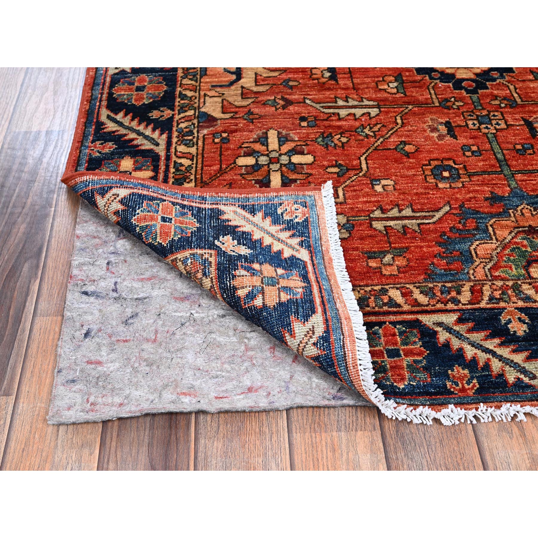 4'2"x8'4" Summer Fig Red, Heriz All Over Design, Aryana Collection, Vegetable Dyes, High Mountain Wool, Hand Knotted, Soft Pile, Densely Woven, Wide Runner, Oriental Rug Sh1104