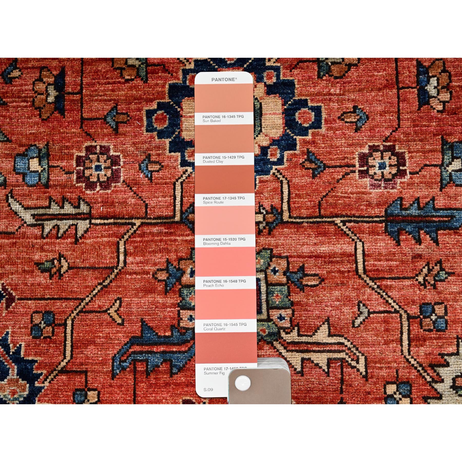 4'2"x8'4" Summer Fig Red, Heriz All Over Design, Aryana Collection, Vegetable Dyes, High Mountain Wool, Hand Knotted, Soft Pile, Densely Woven, Wide Runner, Oriental Rug Sh1104