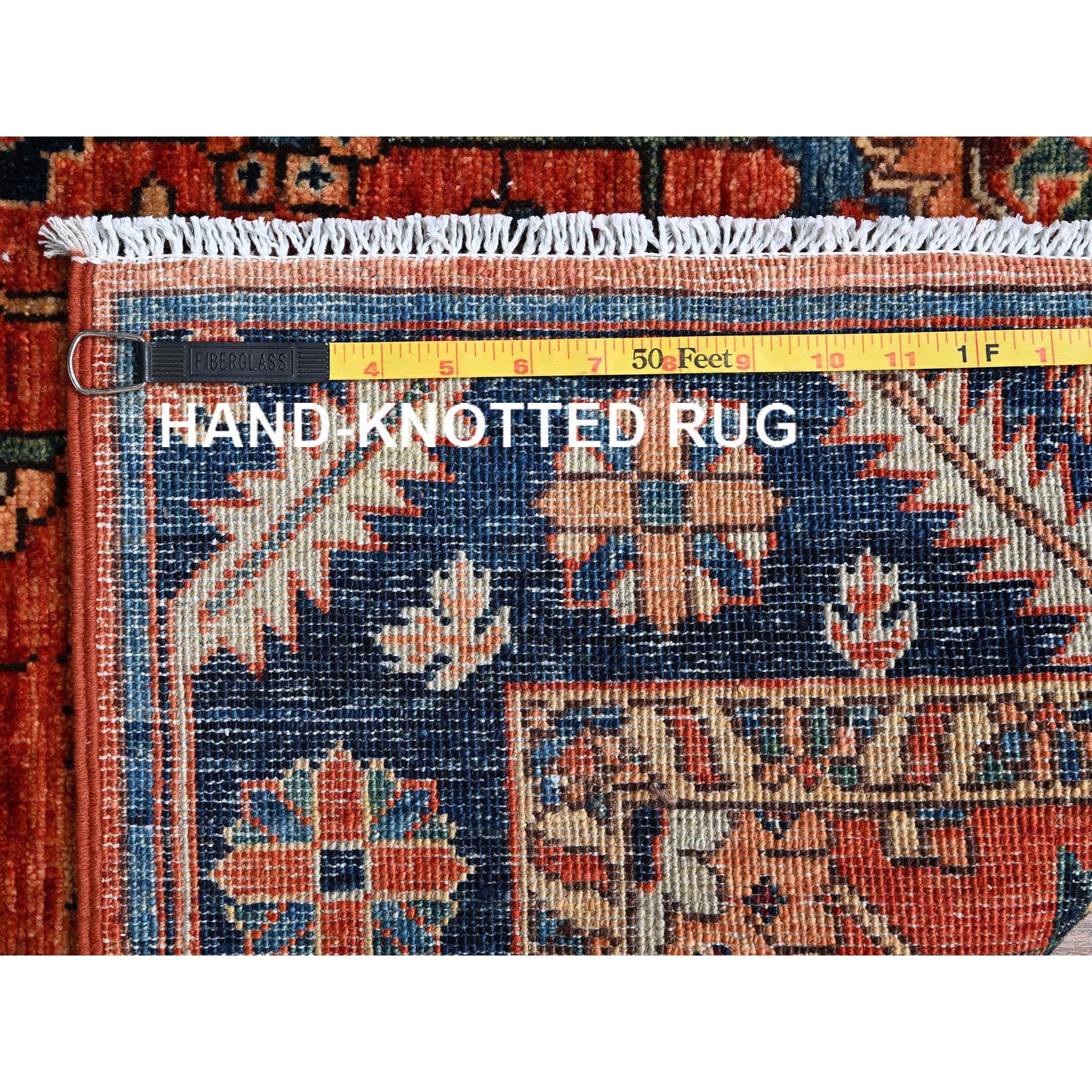 4'2"x8'4" Summer Fig Red, Heriz All Over Design, Aryana Collection, Vegetable Dyes, High Mountain Wool, Hand Knotted, Soft Pile, Densely Woven, Wide Runner, Oriental Rug Sh1104