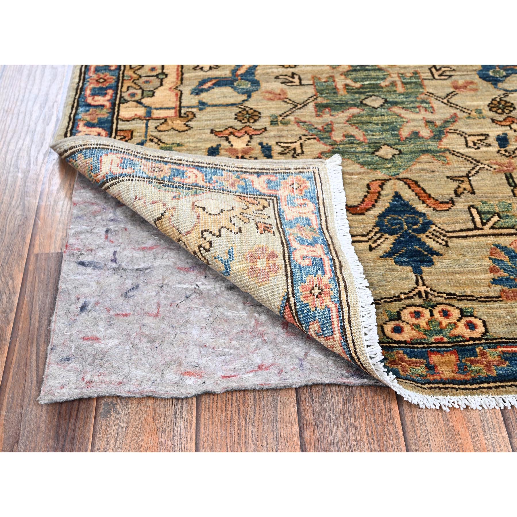 2'10"x12' Light Green, Heriz All Over Design, Aryana Collection, Vegetable Dyes, High Mountain Wool, Hand Knotted, Soft Pile, Densely Woven, Runner, Oriental Rug Sh1105