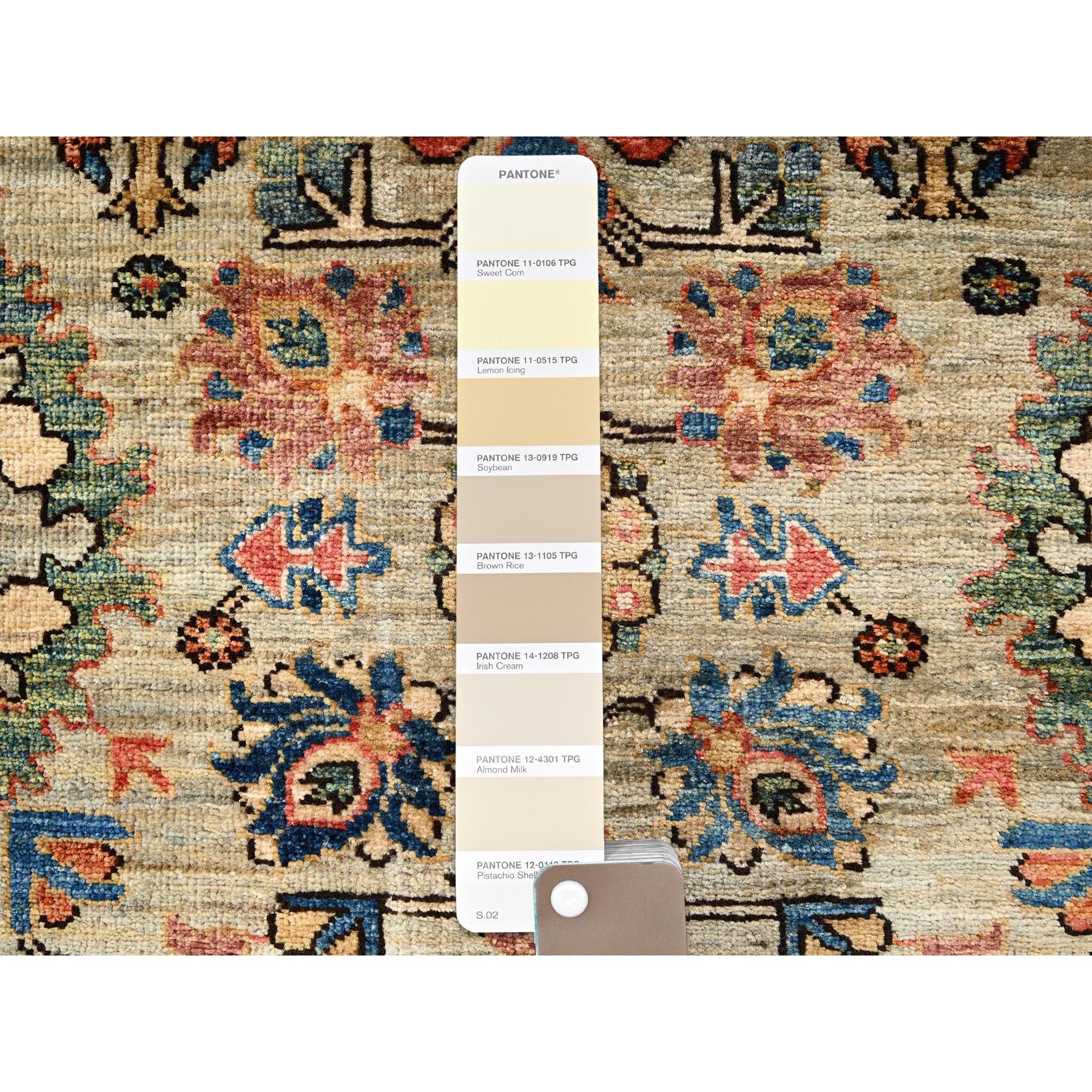 2'10"x12' Light Green, Heriz All Over Design, Aryana Collection, Vegetable Dyes, High Mountain Wool, Hand Knotted, Soft Pile, Densely Woven, Runner, Oriental Rug Sh1105