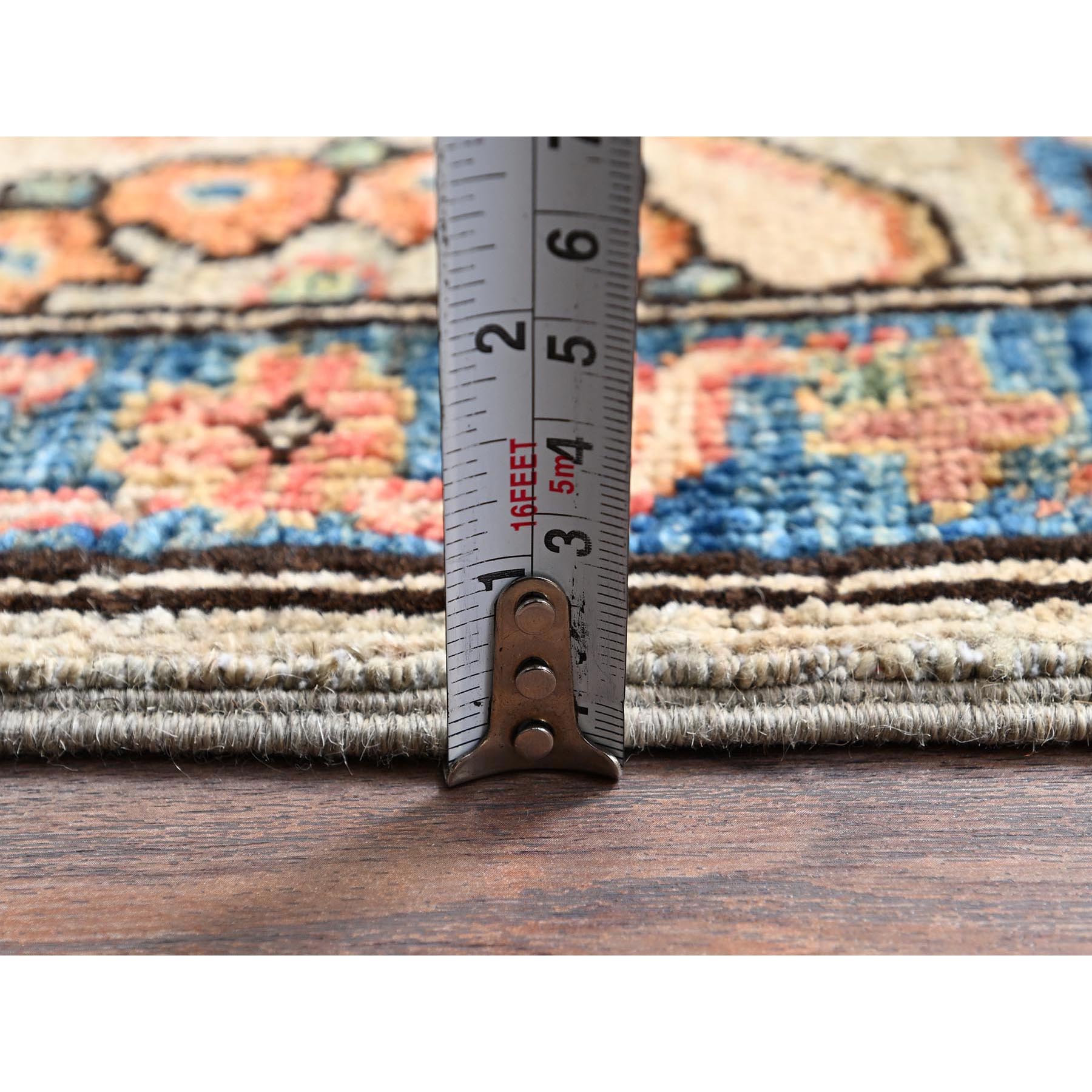 2'10"x12' Light Green, Heriz All Over Design, Aryana Collection, Vegetable Dyes, High Mountain Wool, Hand Knotted, Soft Pile, Densely Woven, Runner, Oriental Rug Sh1105