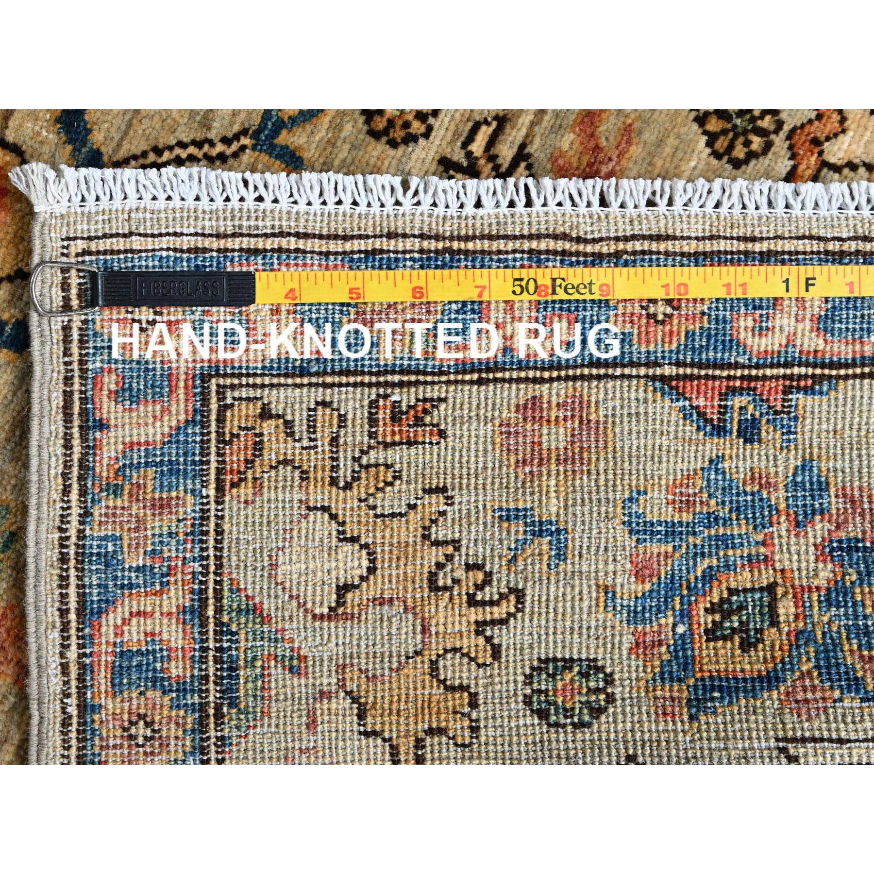2'10"x12' Light Green, Heriz All Over Design, Aryana Collection, Vegetable Dyes, High Mountain Wool, Hand Knotted, Soft Pile, Densely Woven, Runner, Oriental Rug Sh1105