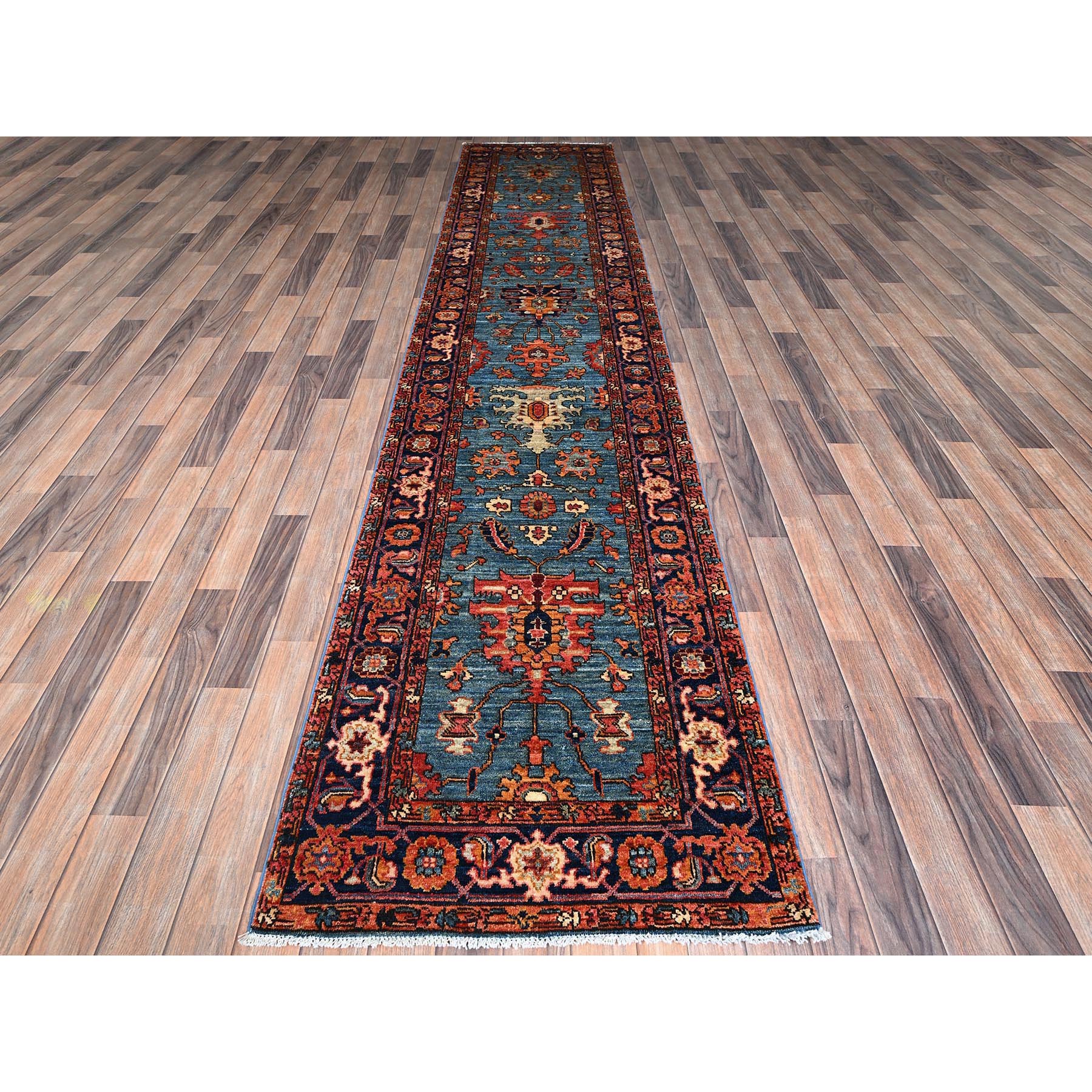 2'9"x12'10" Imperial Blue, Heriz All Over Design, Aryana Grade, Vegetable Dyes, High Mountain Wool, Hand Knotted, Soft Pile, Densely Woven, Runner, Oriental Rug Sh1106
