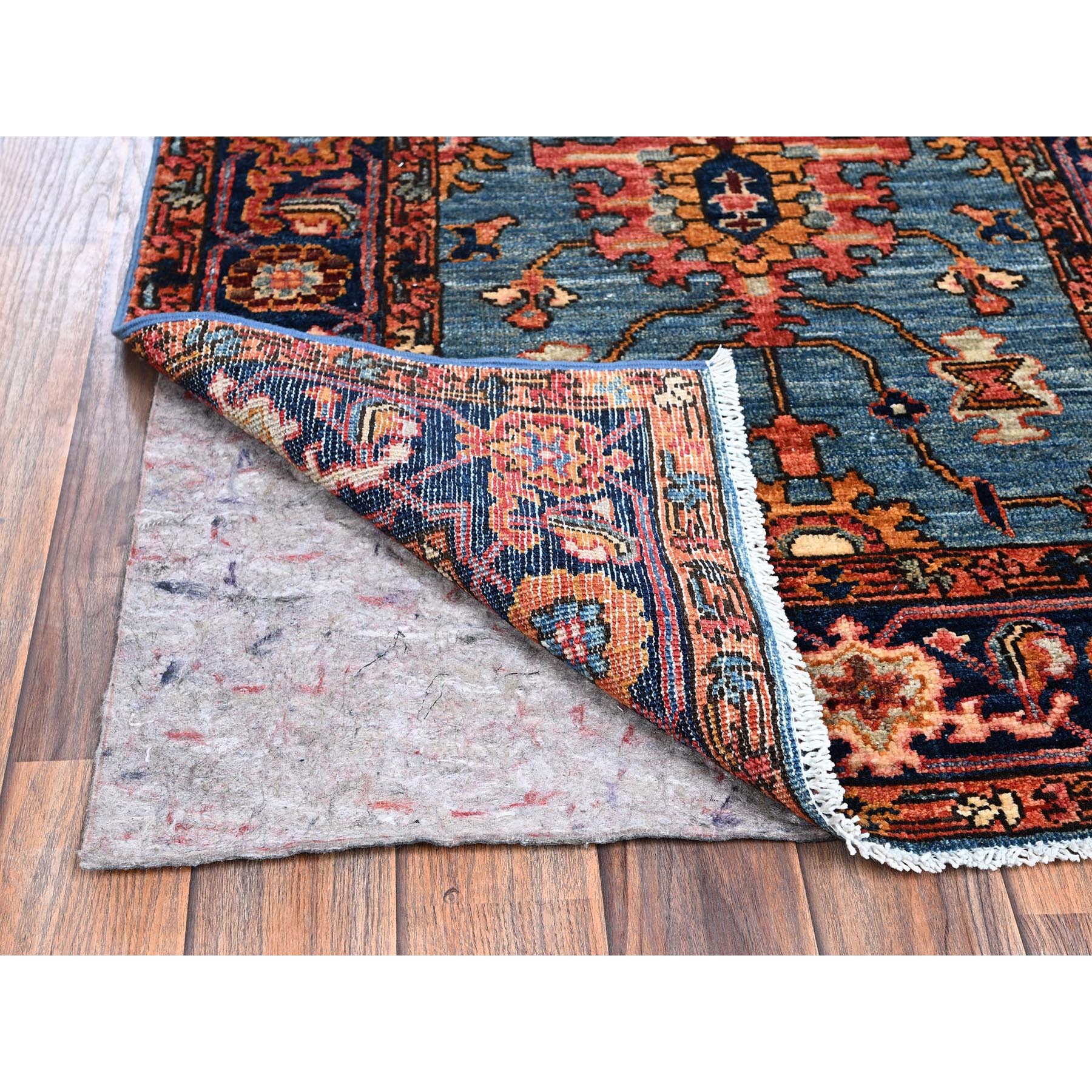 2'9"x12'10" Imperial Blue, Heriz All Over Design, Aryana Grade, Vegetable Dyes, High Mountain Wool, Hand Knotted, Soft Pile, Densely Woven, Runner, Oriental Rug Sh1106