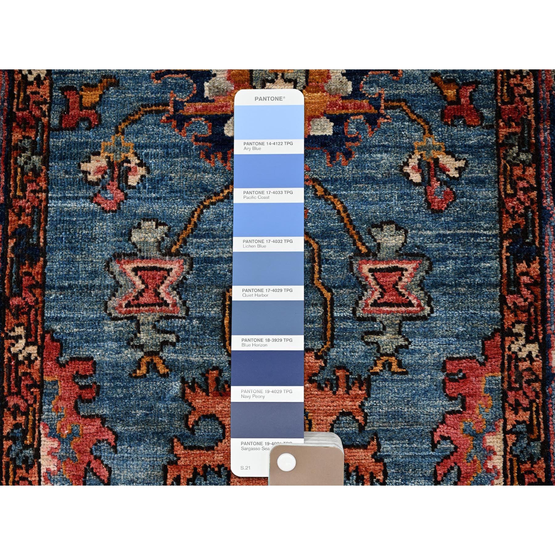 2'9"x12'10" Imperial Blue, Heriz All Over Design, Aryana Grade, Vegetable Dyes, High Mountain Wool, Hand Knotted, Soft Pile, Densely Woven, Runner, Oriental Rug Sh1106
