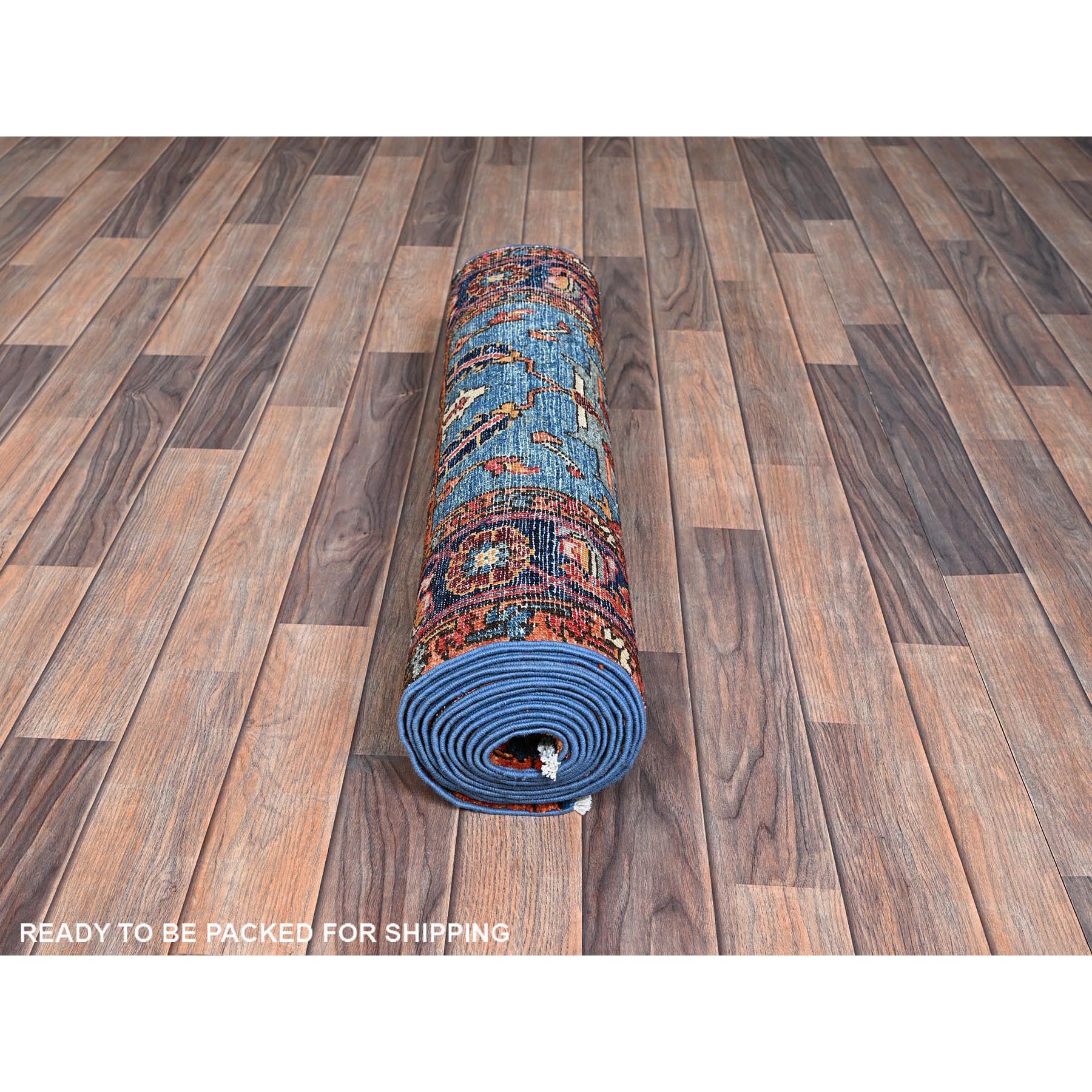 2'9"x12'10" Imperial Blue, Heriz All Over Design, Aryana Grade, Vegetable Dyes, High Mountain Wool, Hand Knotted, Soft Pile, Densely Woven, Runner, Oriental Rug Sh1106
